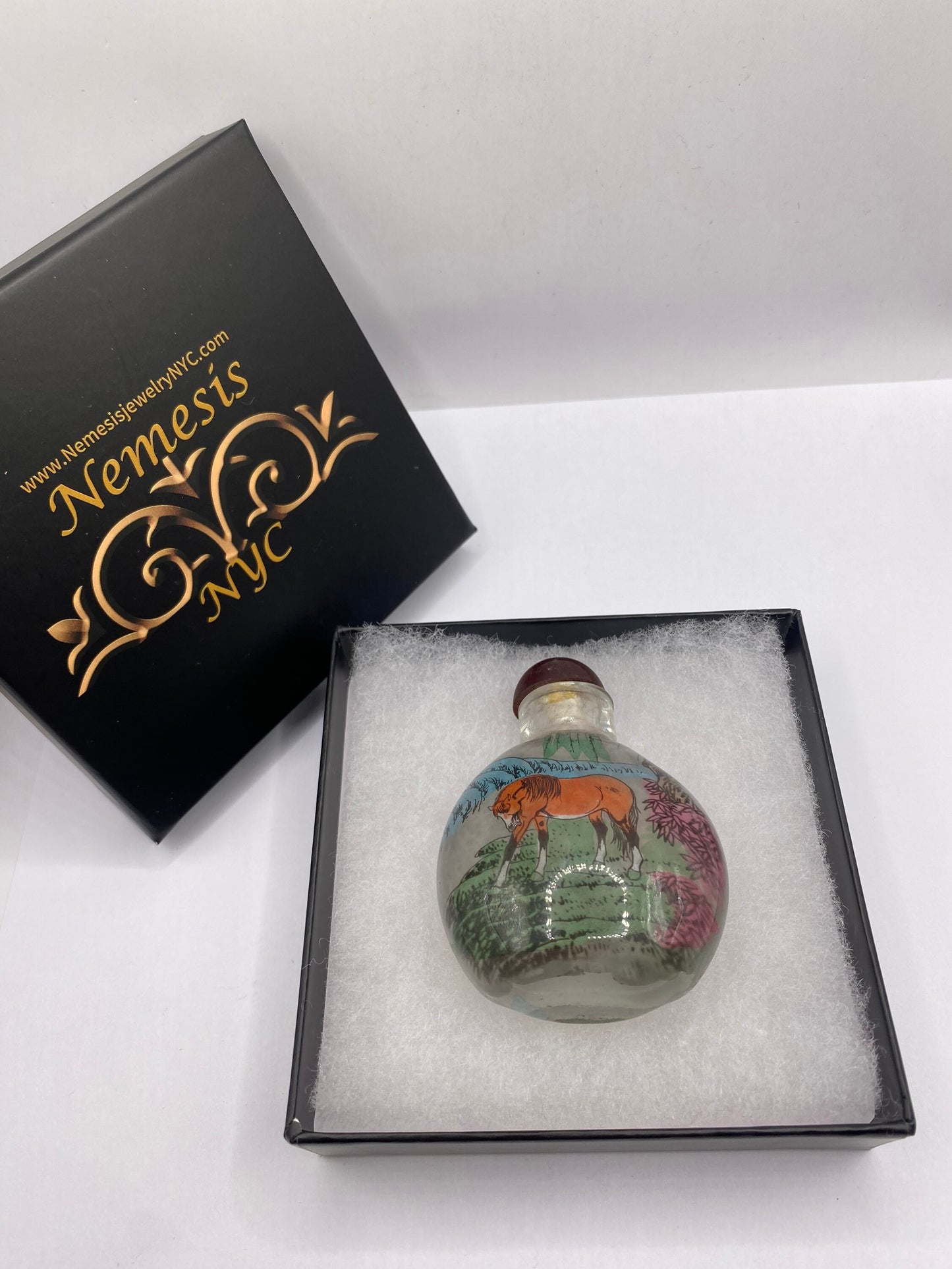 Vintage Hand Painted Glass Bottle Snuff Perfume Flask