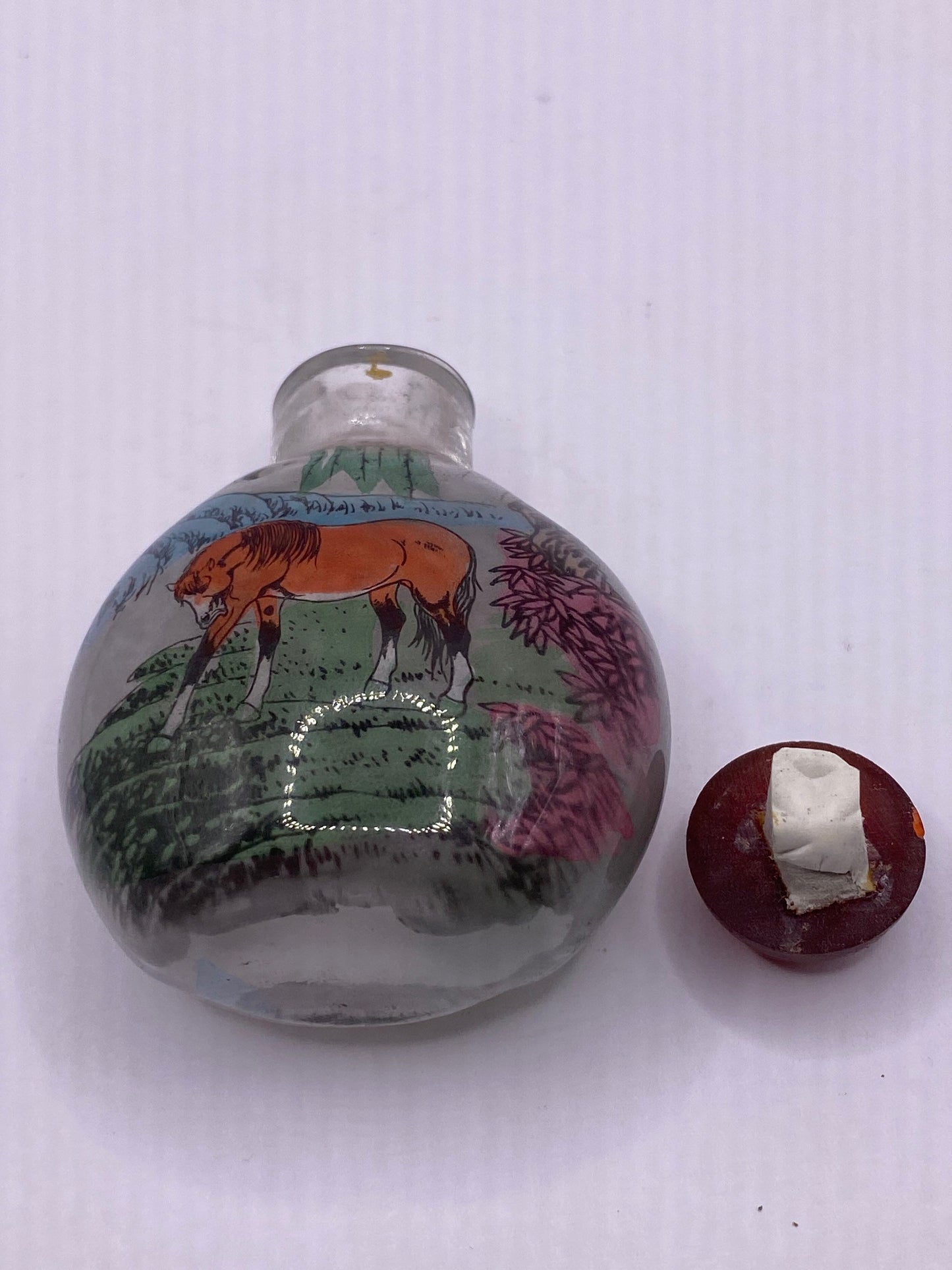 Vintage Hand Painted Glass Bottle Snuff Perfume Flask