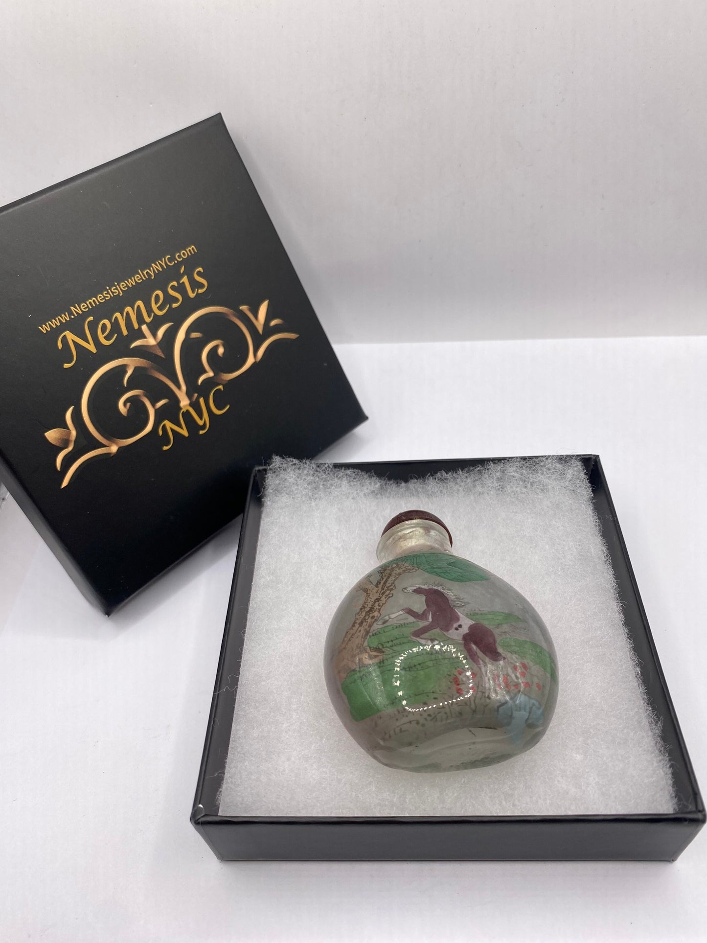 Vintage Hand Painted Glass Bottle Snuff Perfume Flask