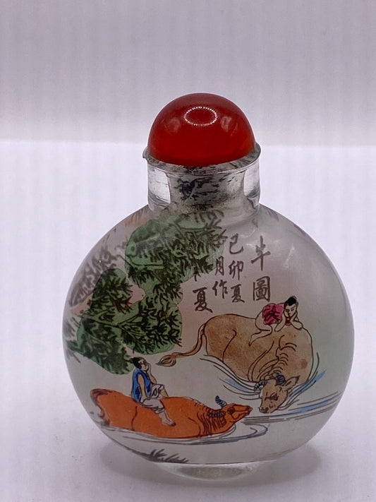 Vintage Hand Painted Glass Bottle Snuff Perfume Flask