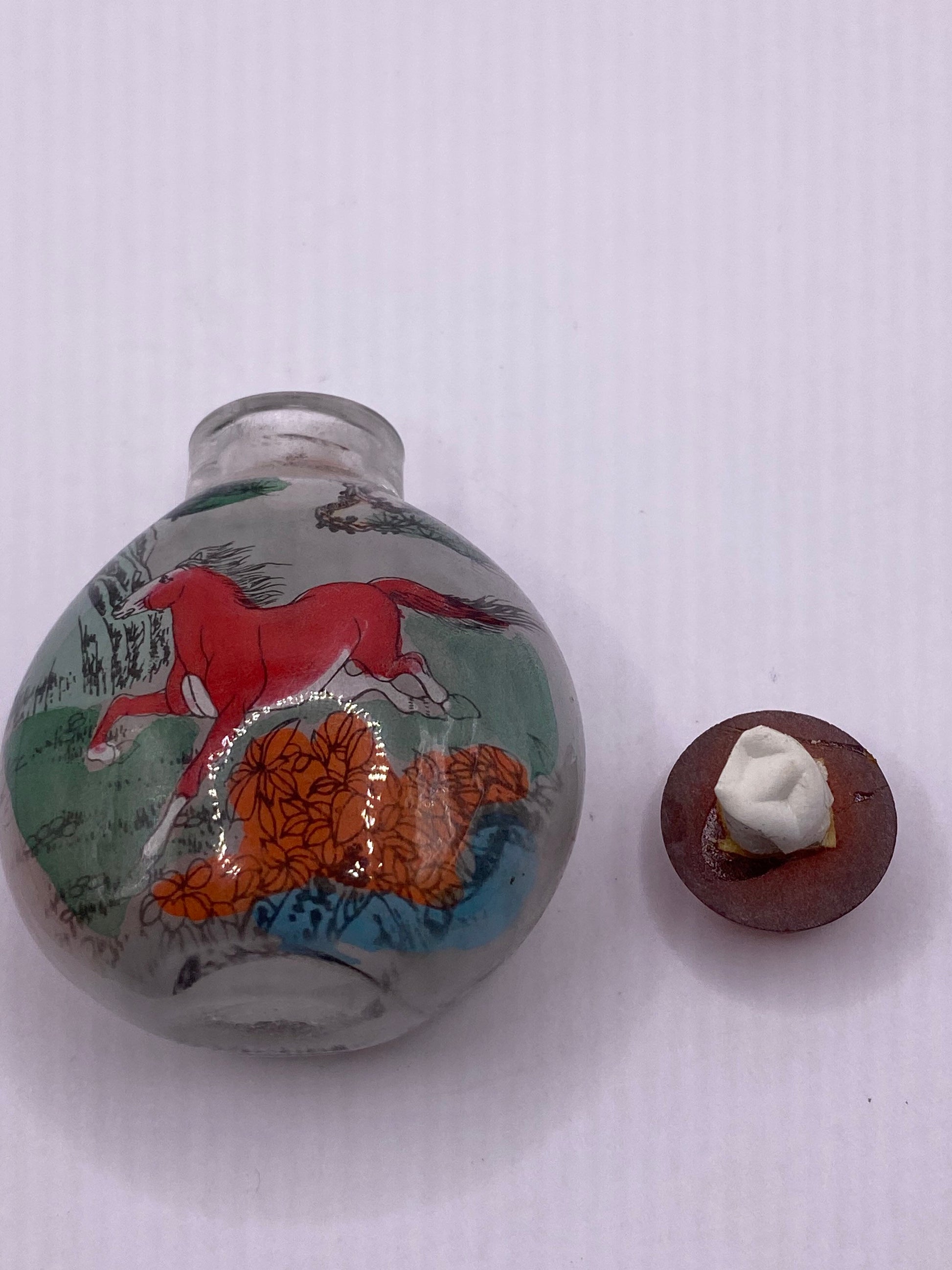 Vintage Hand Painted Glass Bottle Snuff Perfume Flask