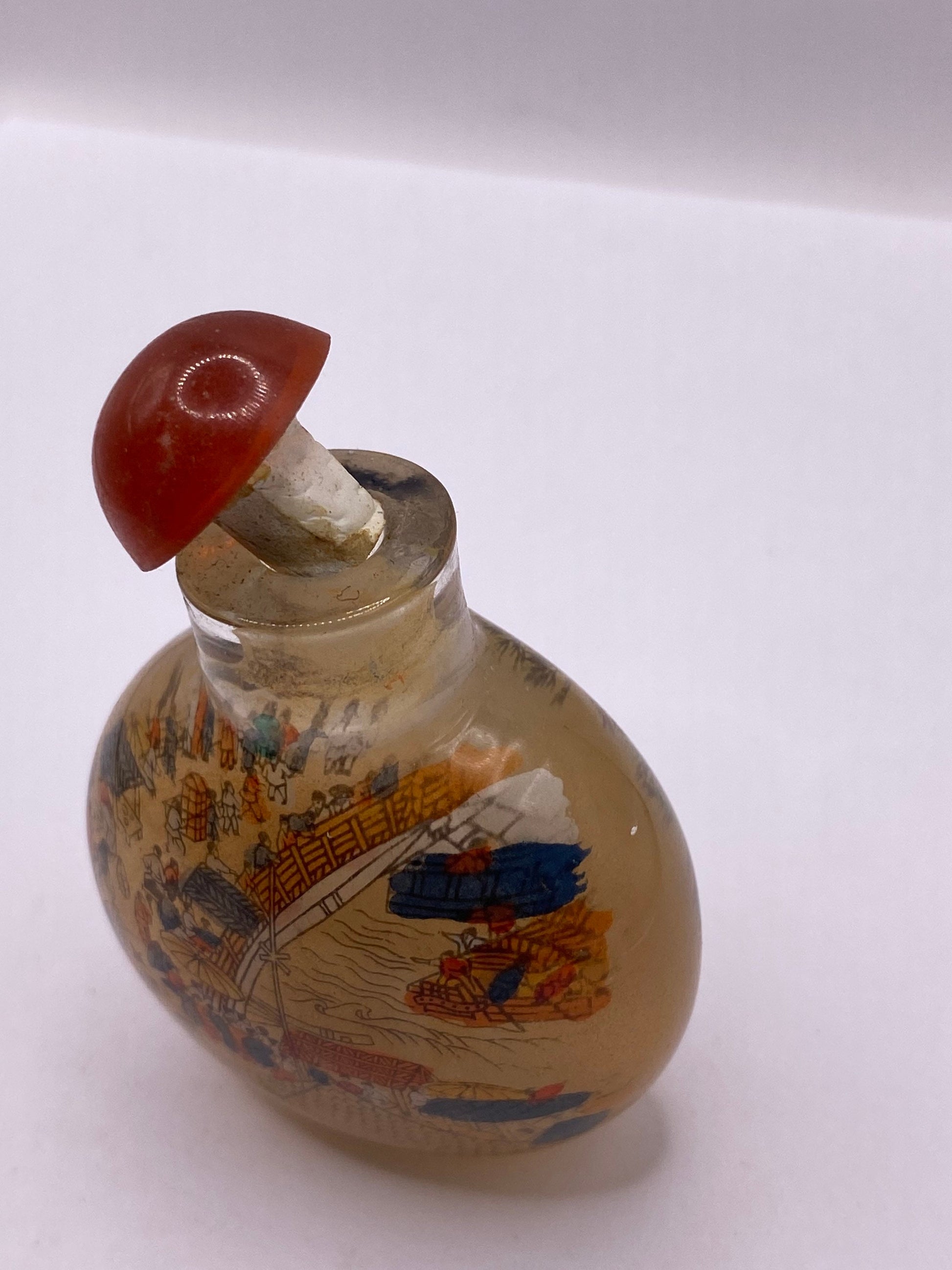 Vintage Hand Painted Glass Bottle Snuff Perfume Flask