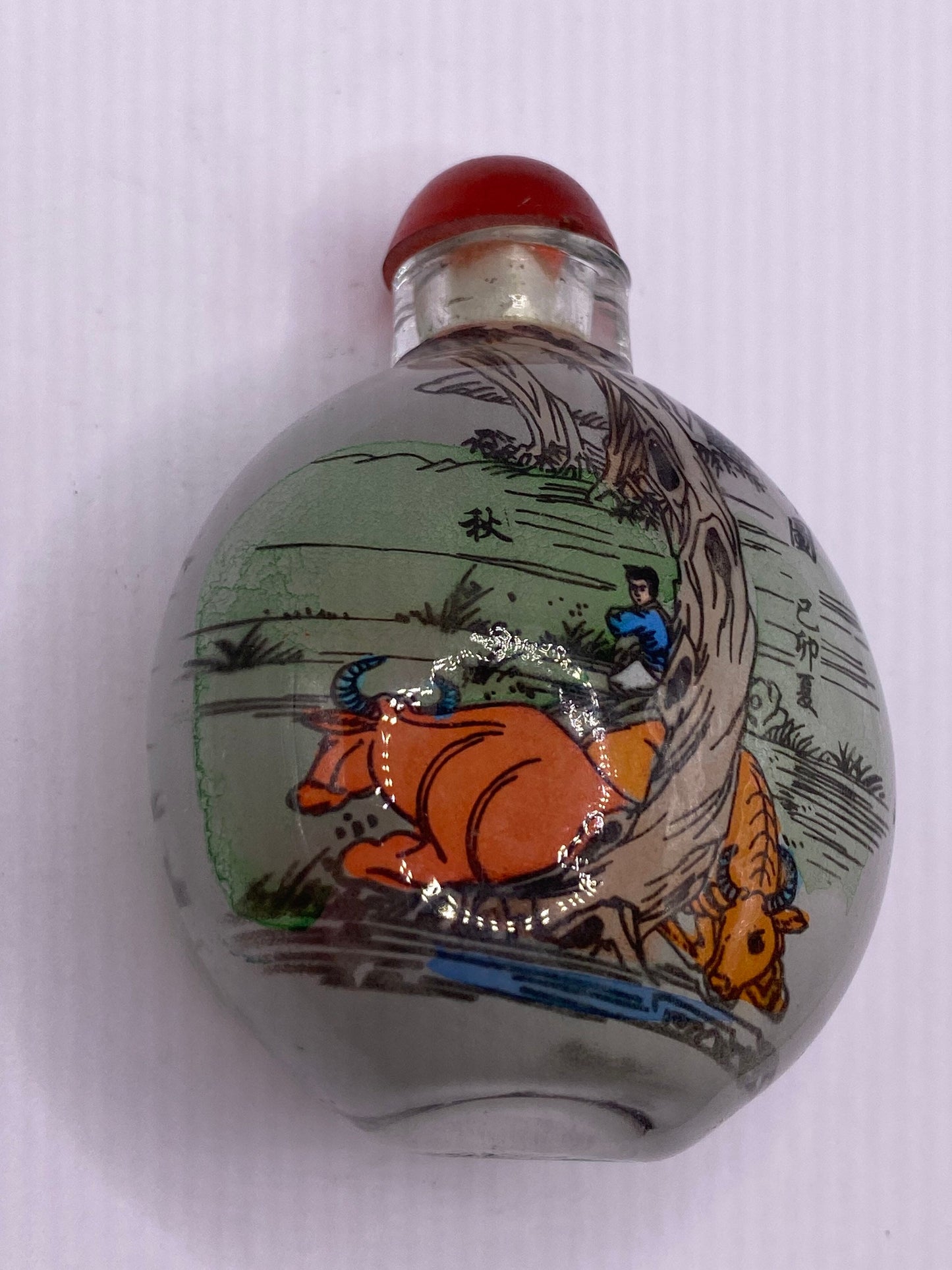 Vintage Hand Painted Glass Bottle Snuff Perfume Flask