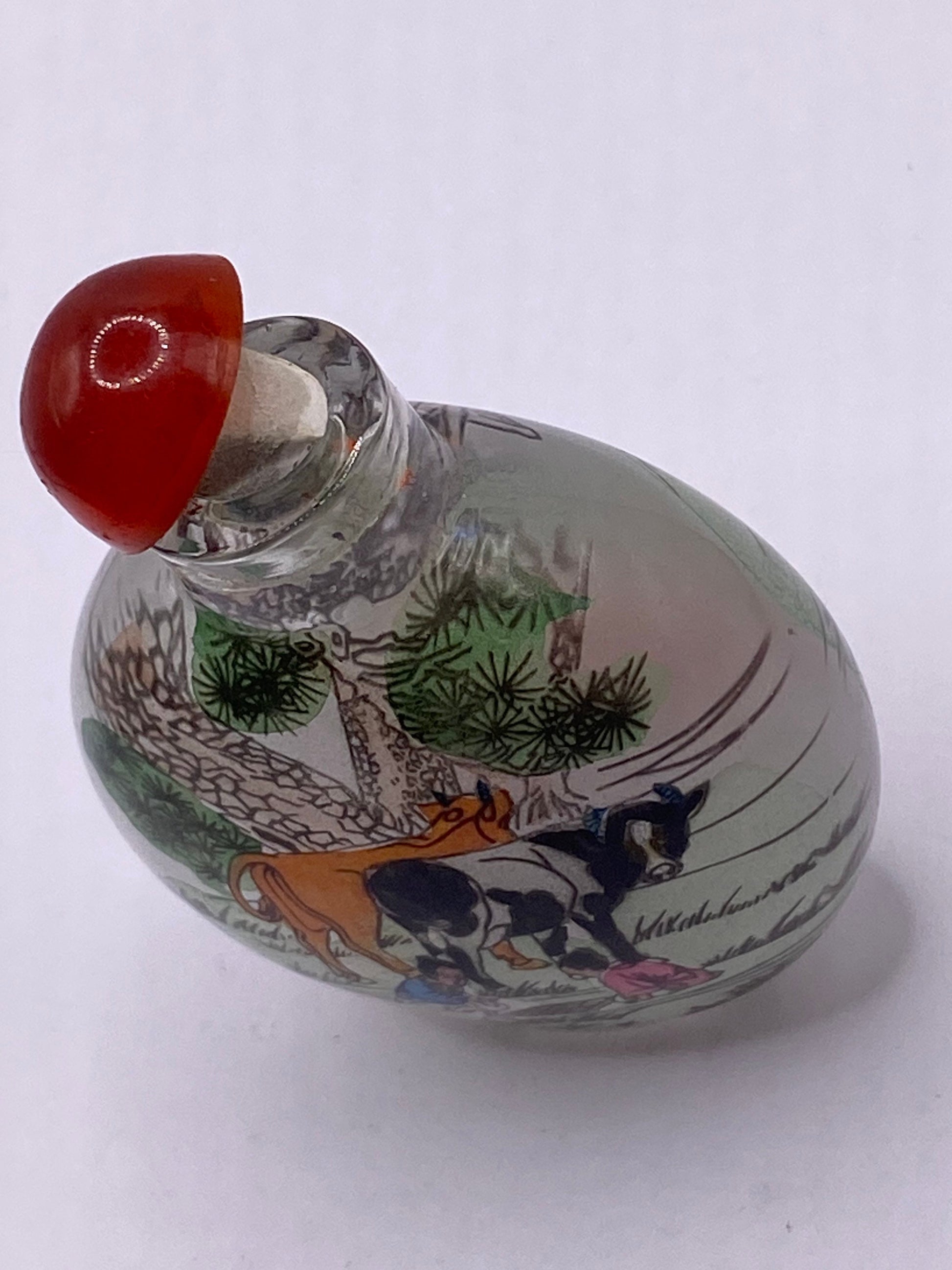 Vintage Hand Painted Glass Bottle Snuff Perfume Flask