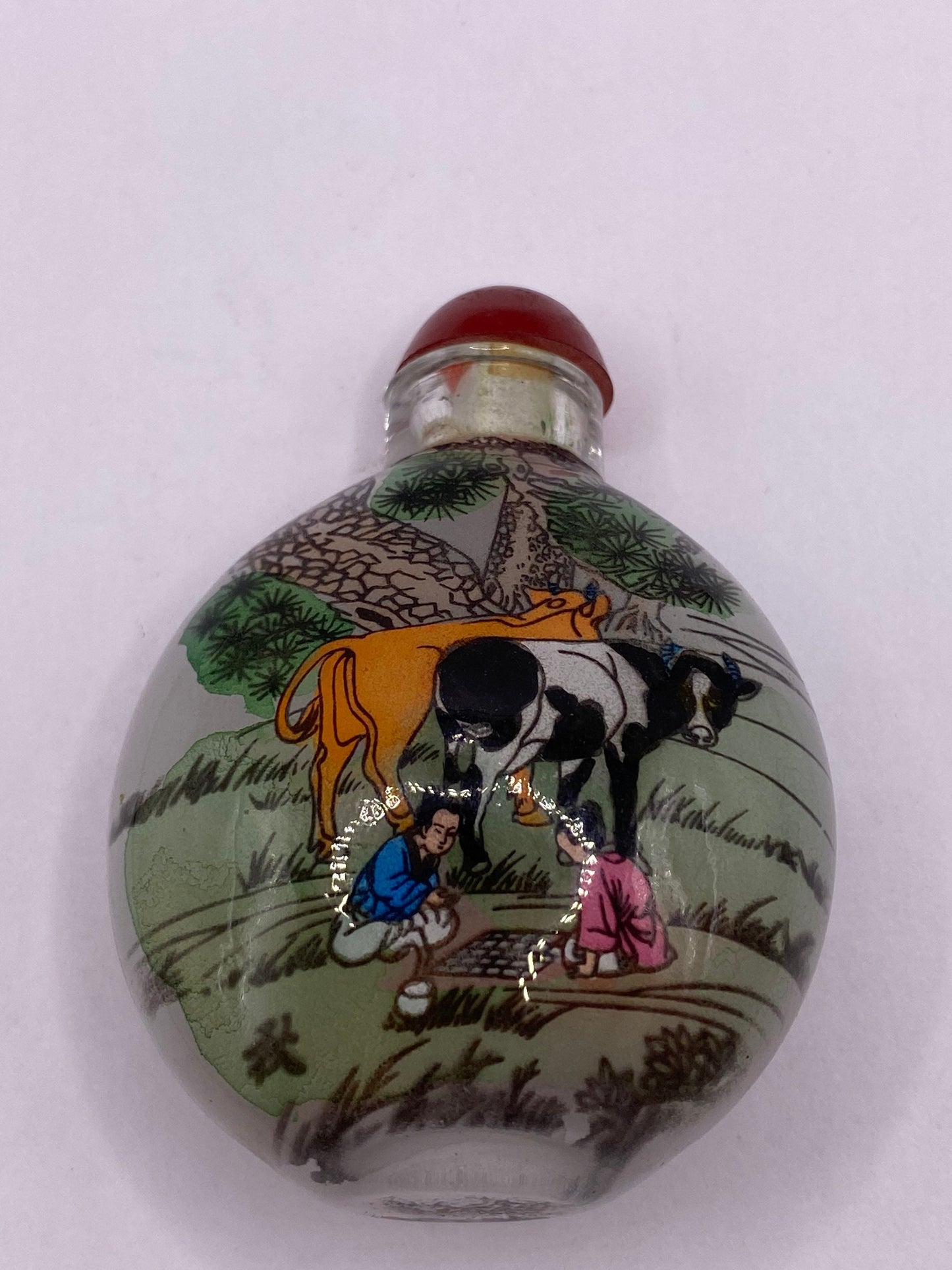 Vintage Hand Painted Glass Bottle Snuff Perfume Flask