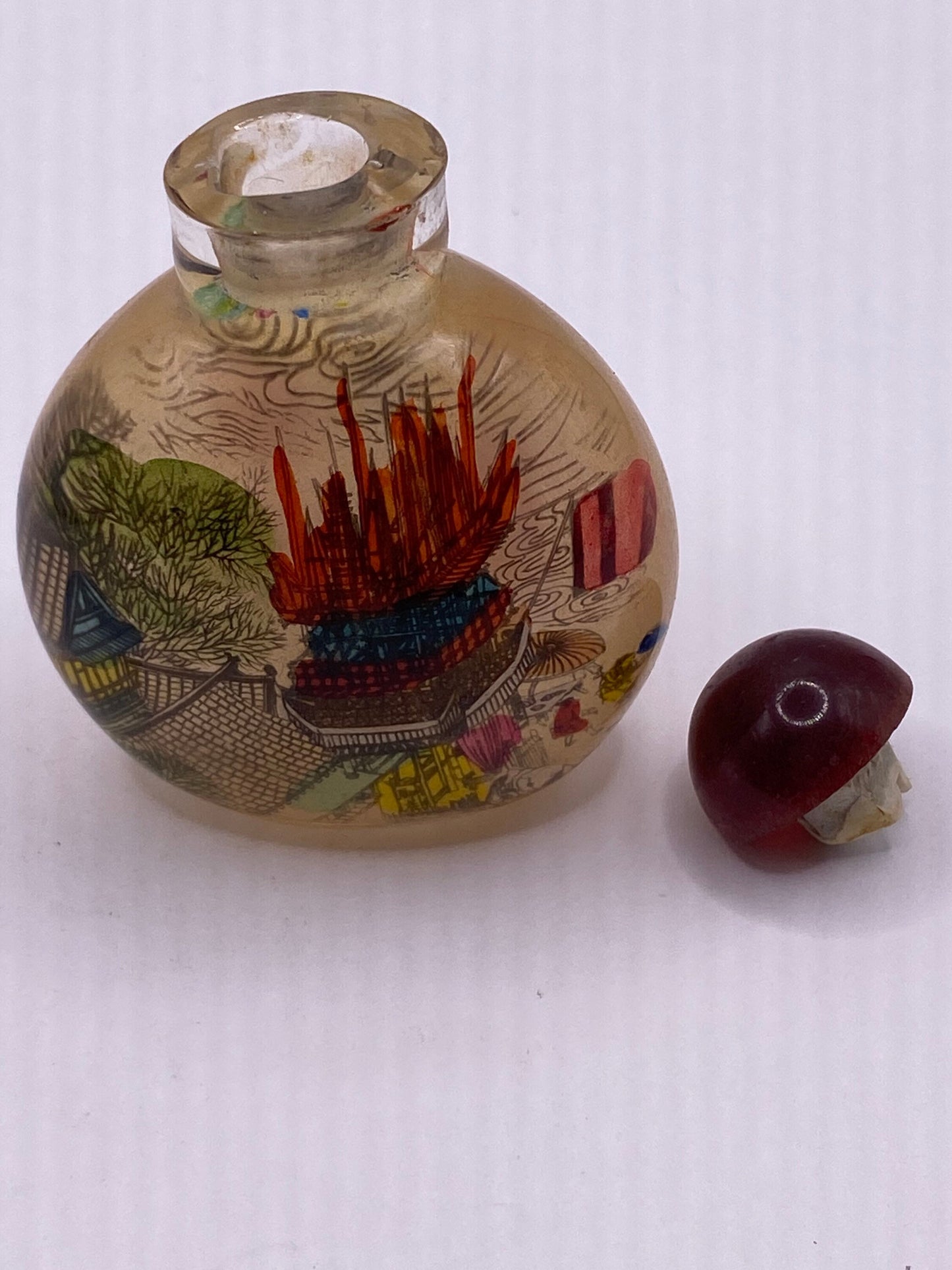 Vintage Hand Painted Glass Bottle Snuff Perfume Flask