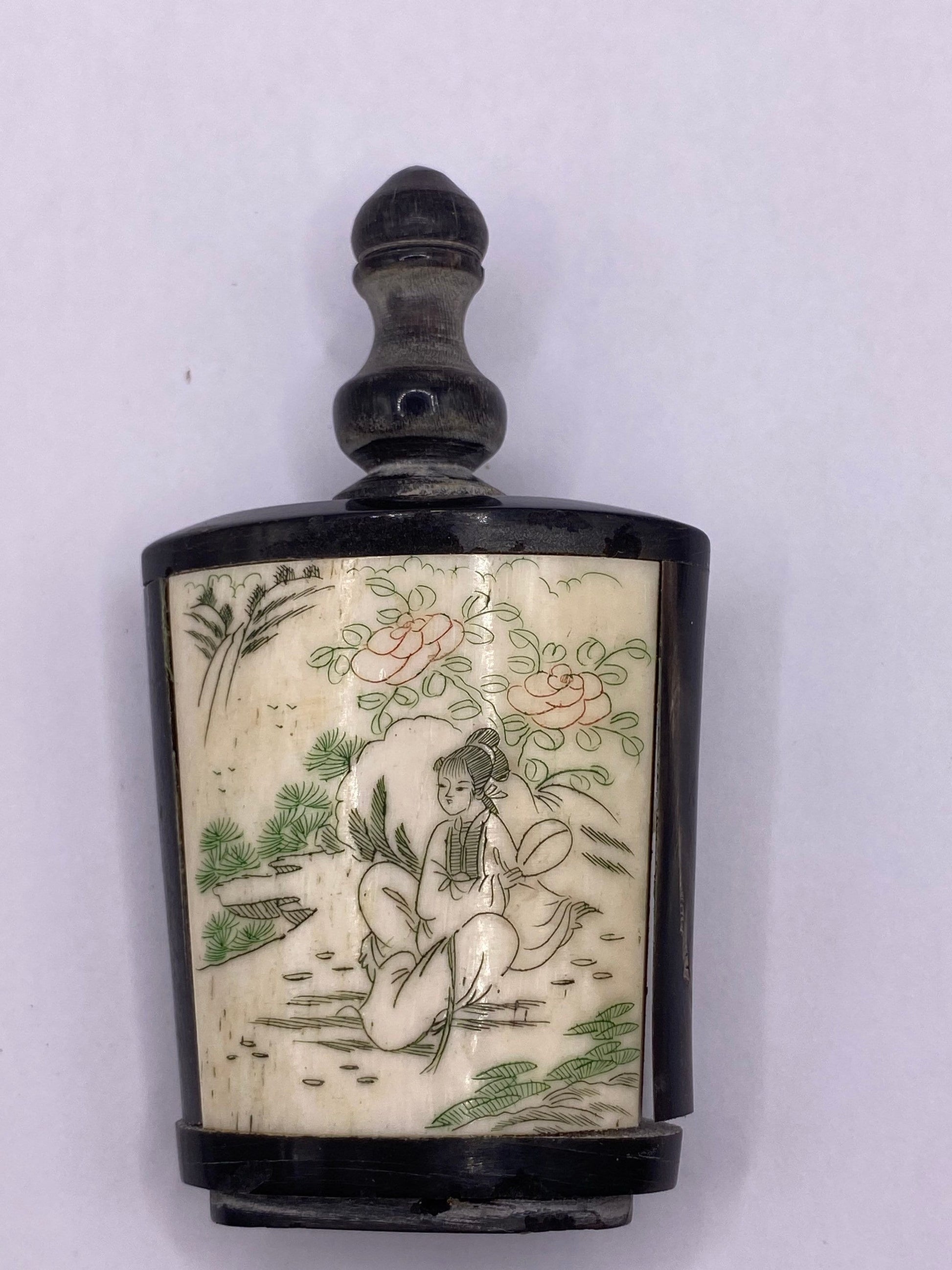 Vintage Hand carved Bone Bottle Snuff Perfume Flask