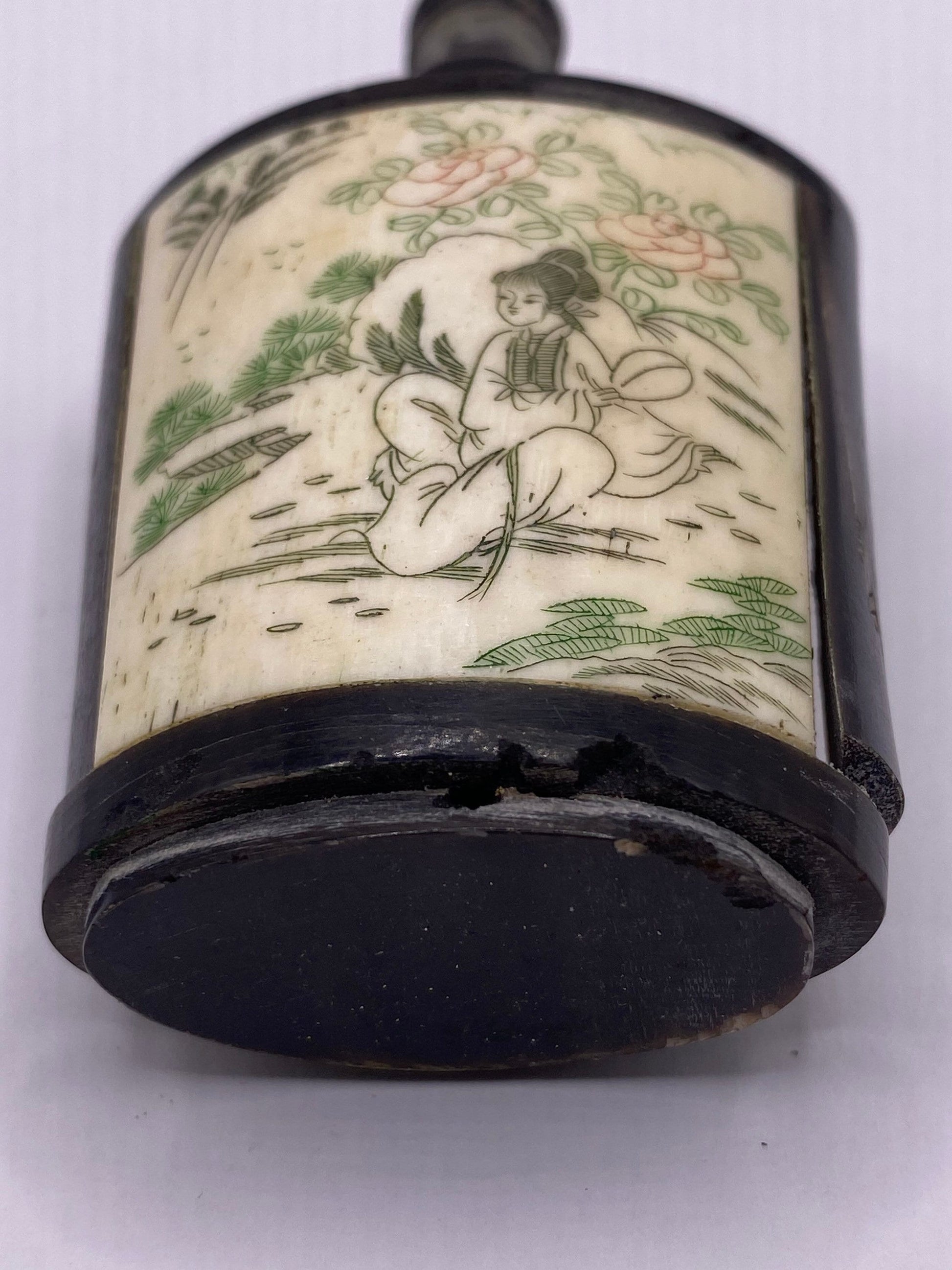 Vintage Hand carved Bone Bottle Snuff Perfume Flask