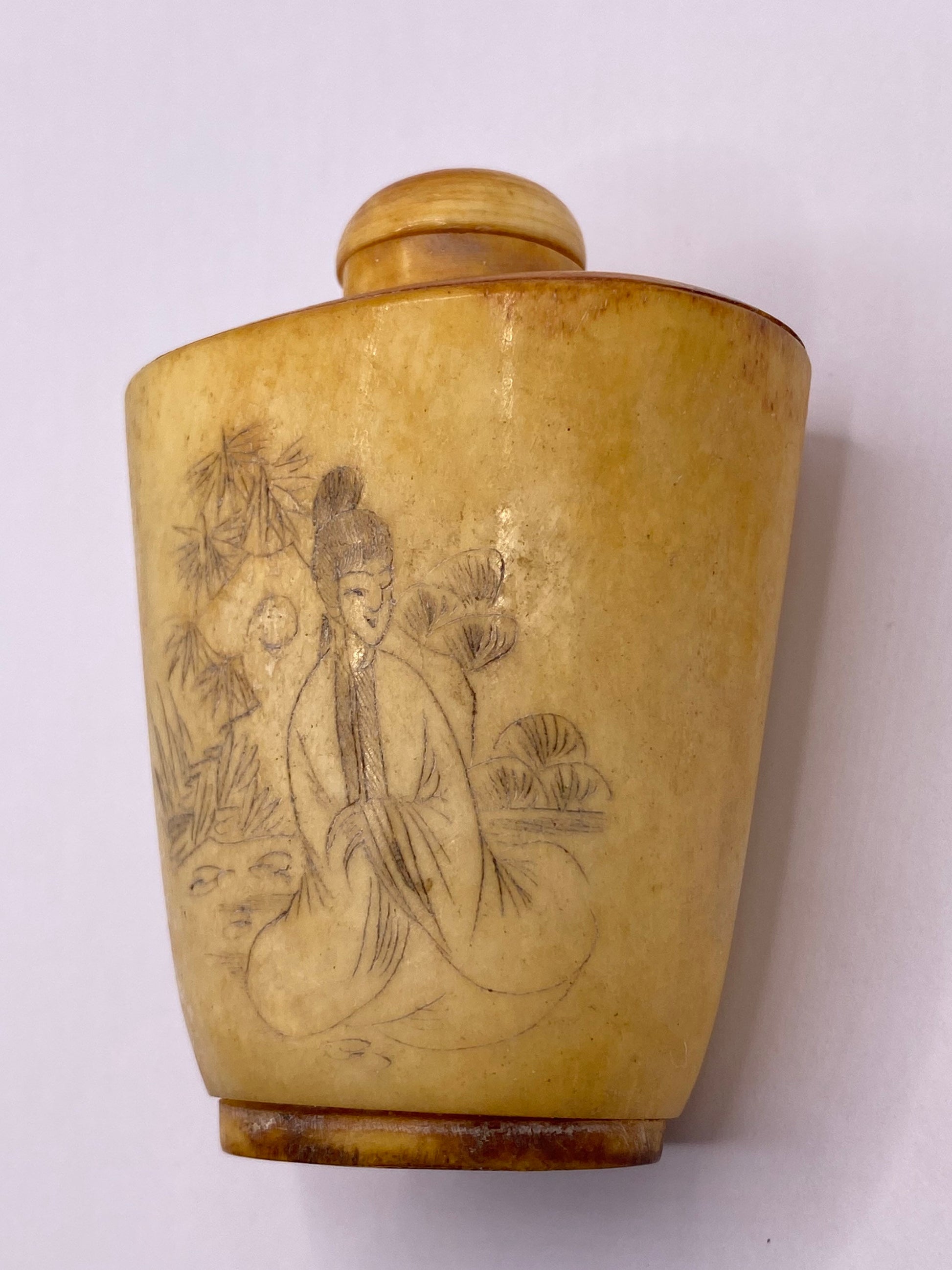 Vintage Hand carved Bone Bottle Snuff Perfume Flask