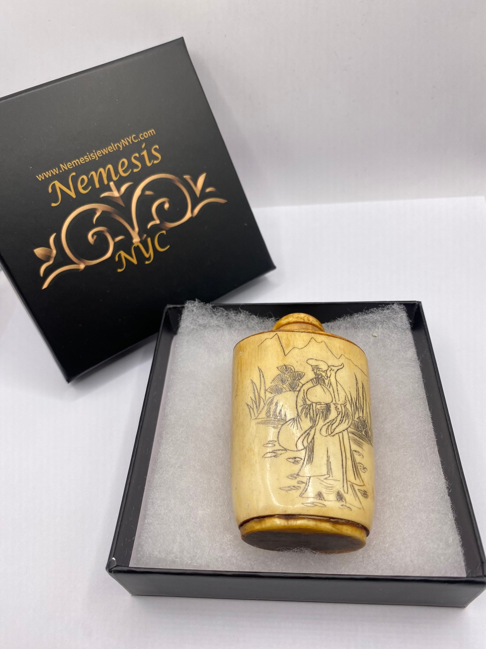 Vintage Hand carved Bone Bottle Snuff Perfume Flask