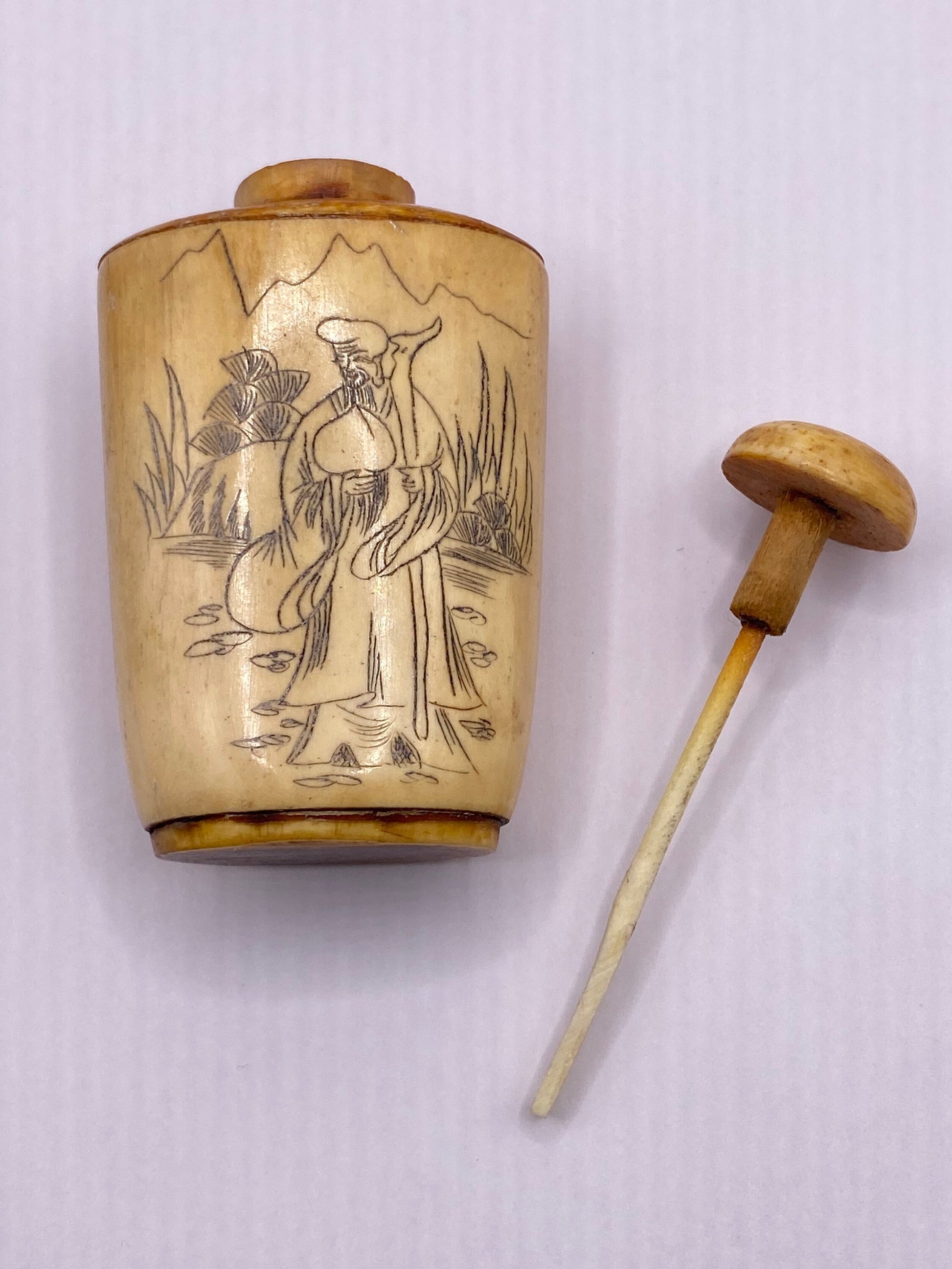 Vintage Hand carved Bone Bottle Snuff Perfume Flask