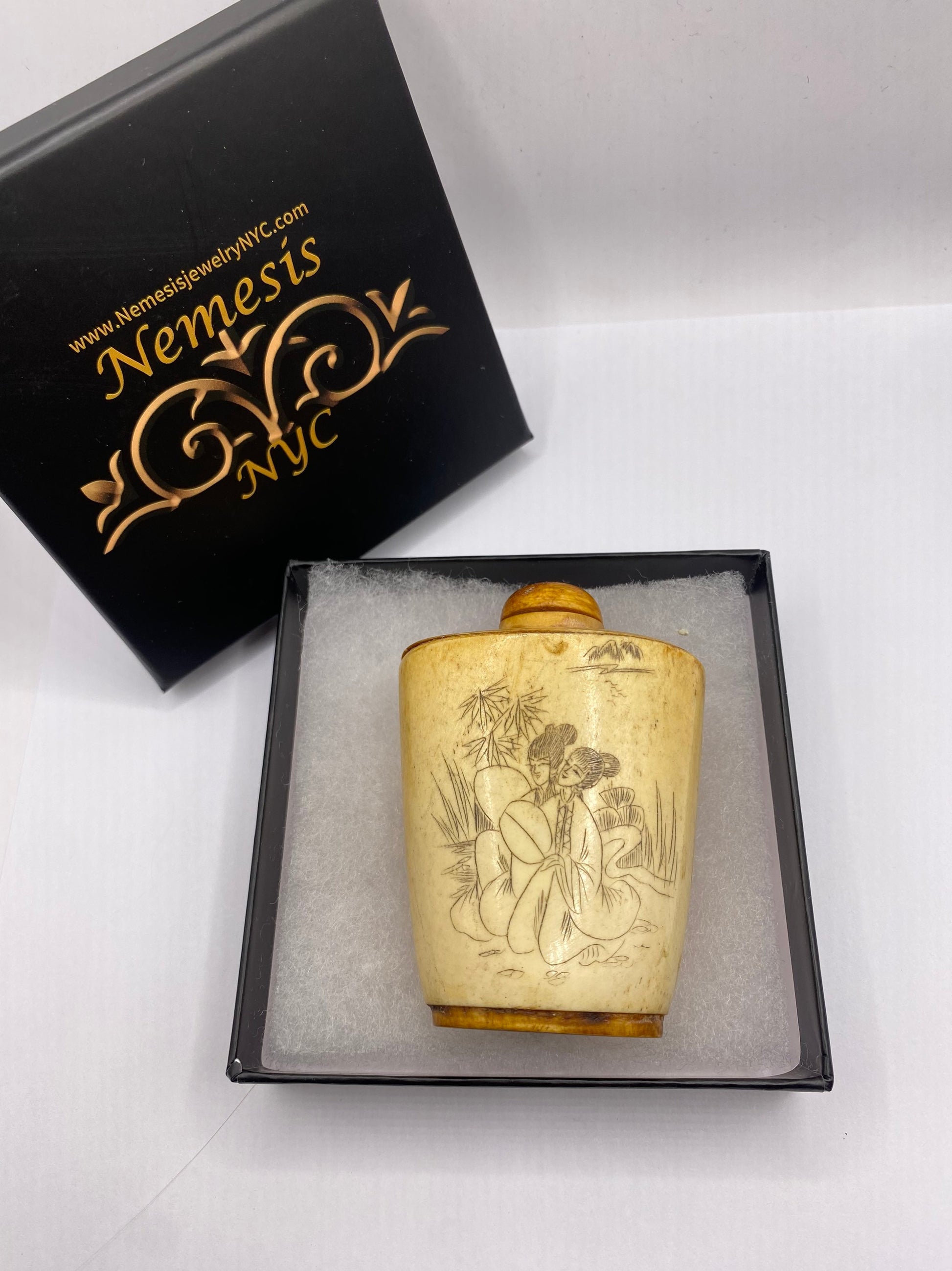 Vintage Hand carved Bone Bottle Snuff Perfume Flask