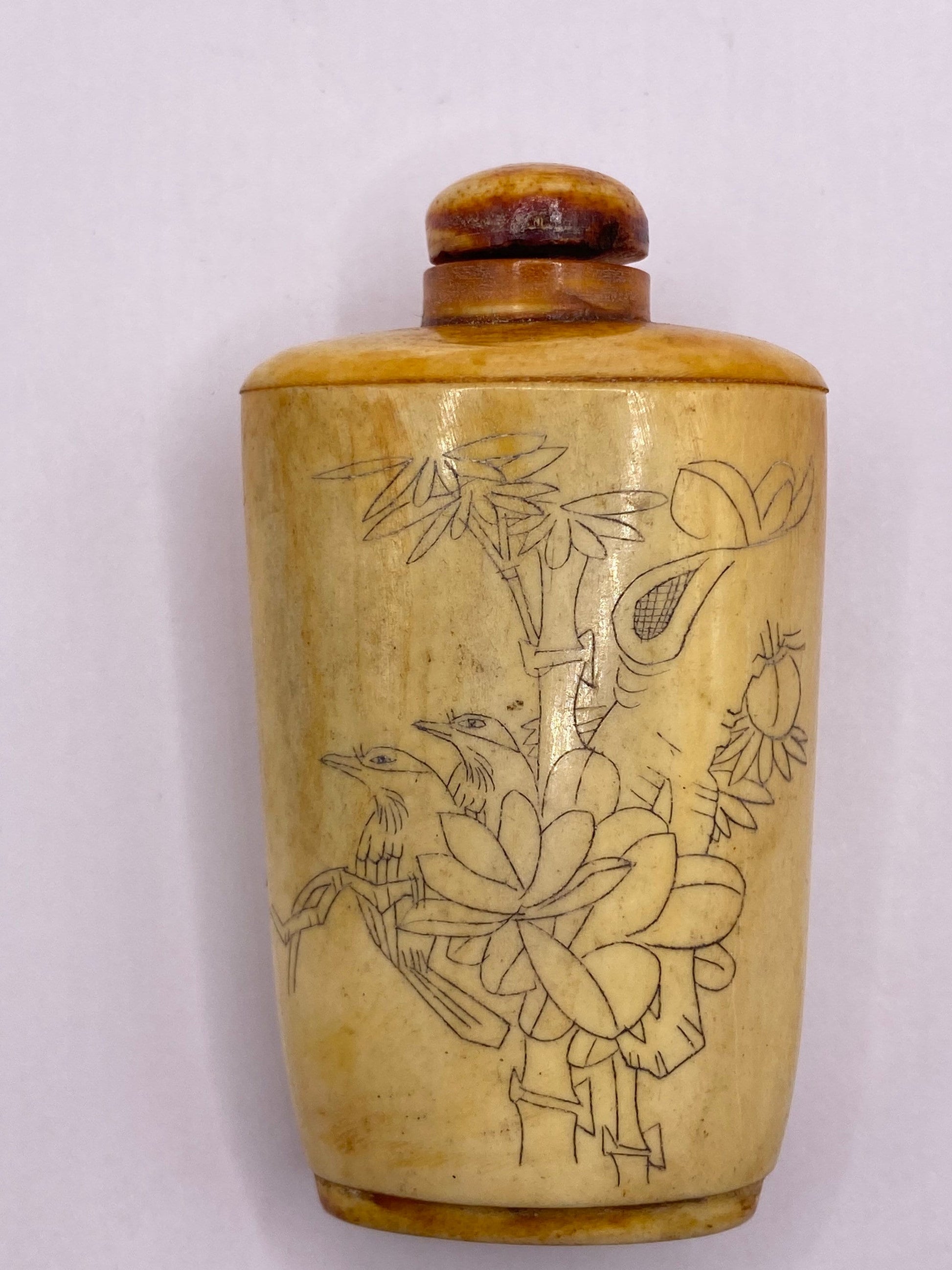 Vintage Hand carved Bone Bottle Snuff Perfume Flask