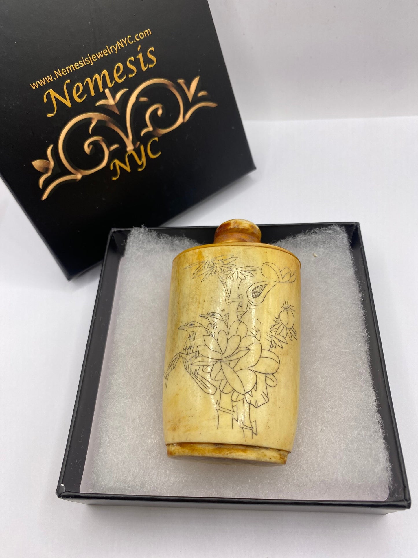 Vintage Hand carved Bone Bottle Snuff Perfume Flask