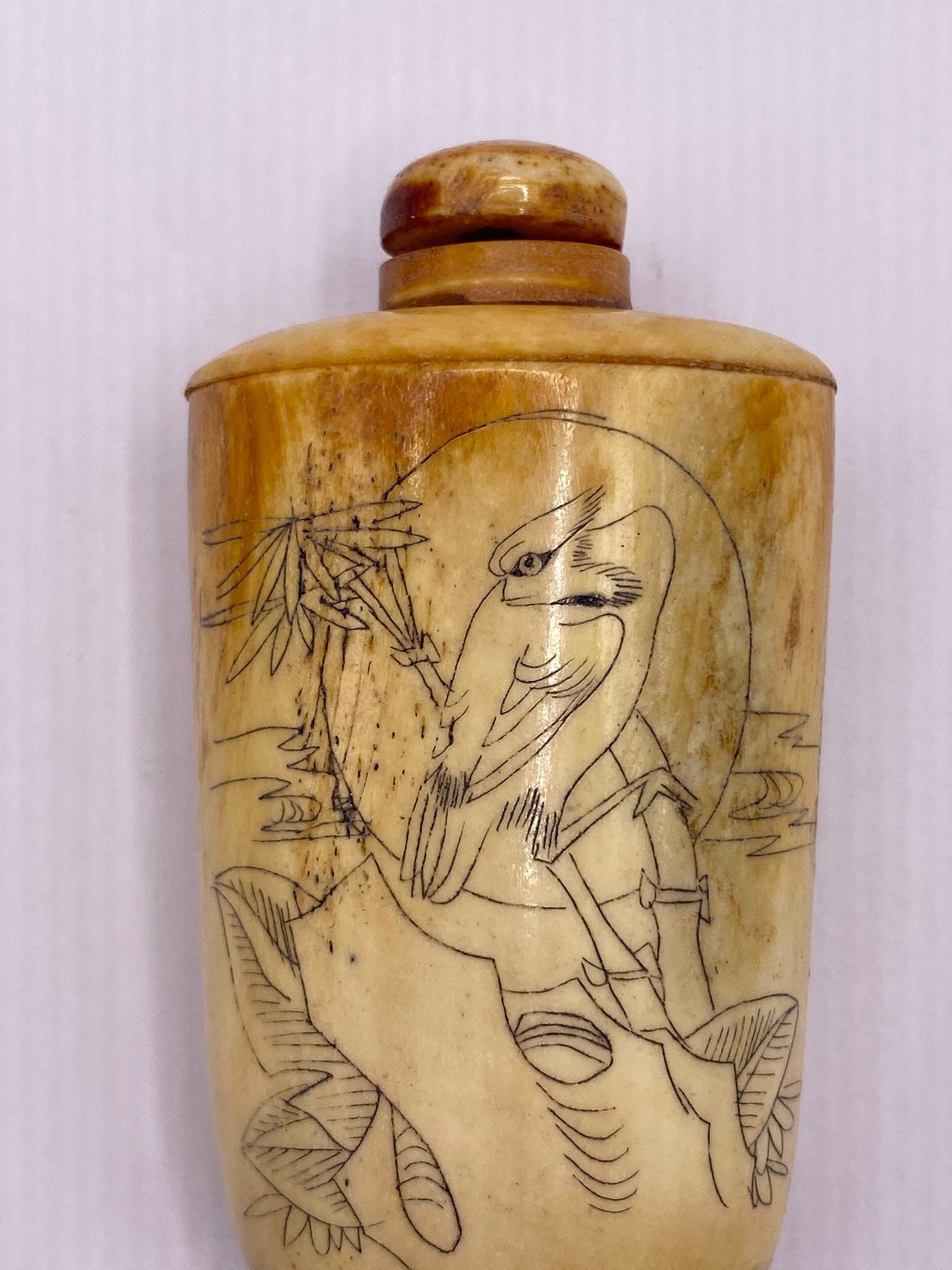 Vintage Hand carved Bone Bottle Snuff Perfume Flask