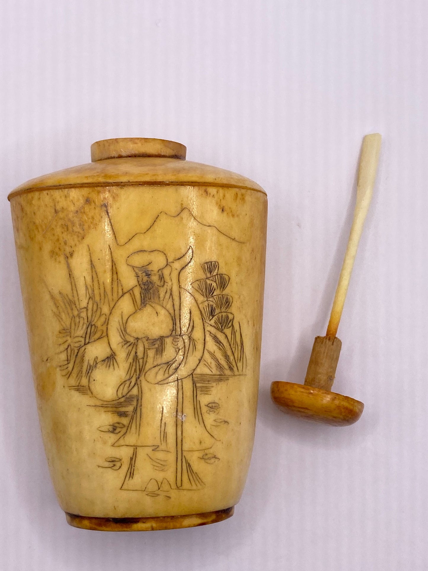 Vintage Hand carved Bone Bottle Snuff Perfume Flask