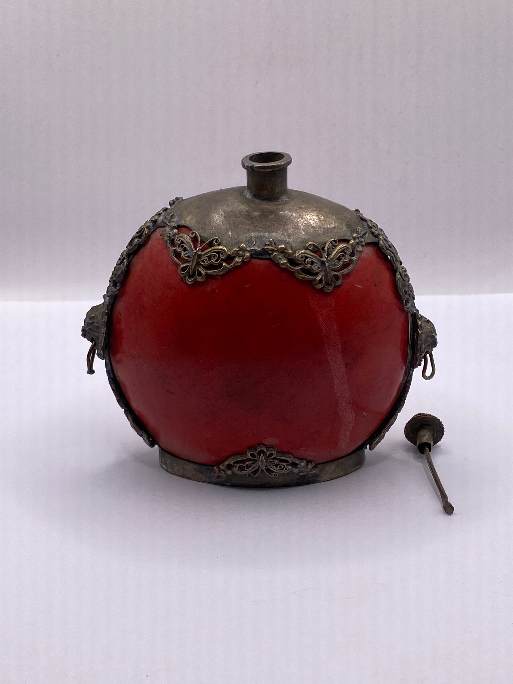 Vintage Hand carved Red Bone Bottle Snuff Perfume Flask