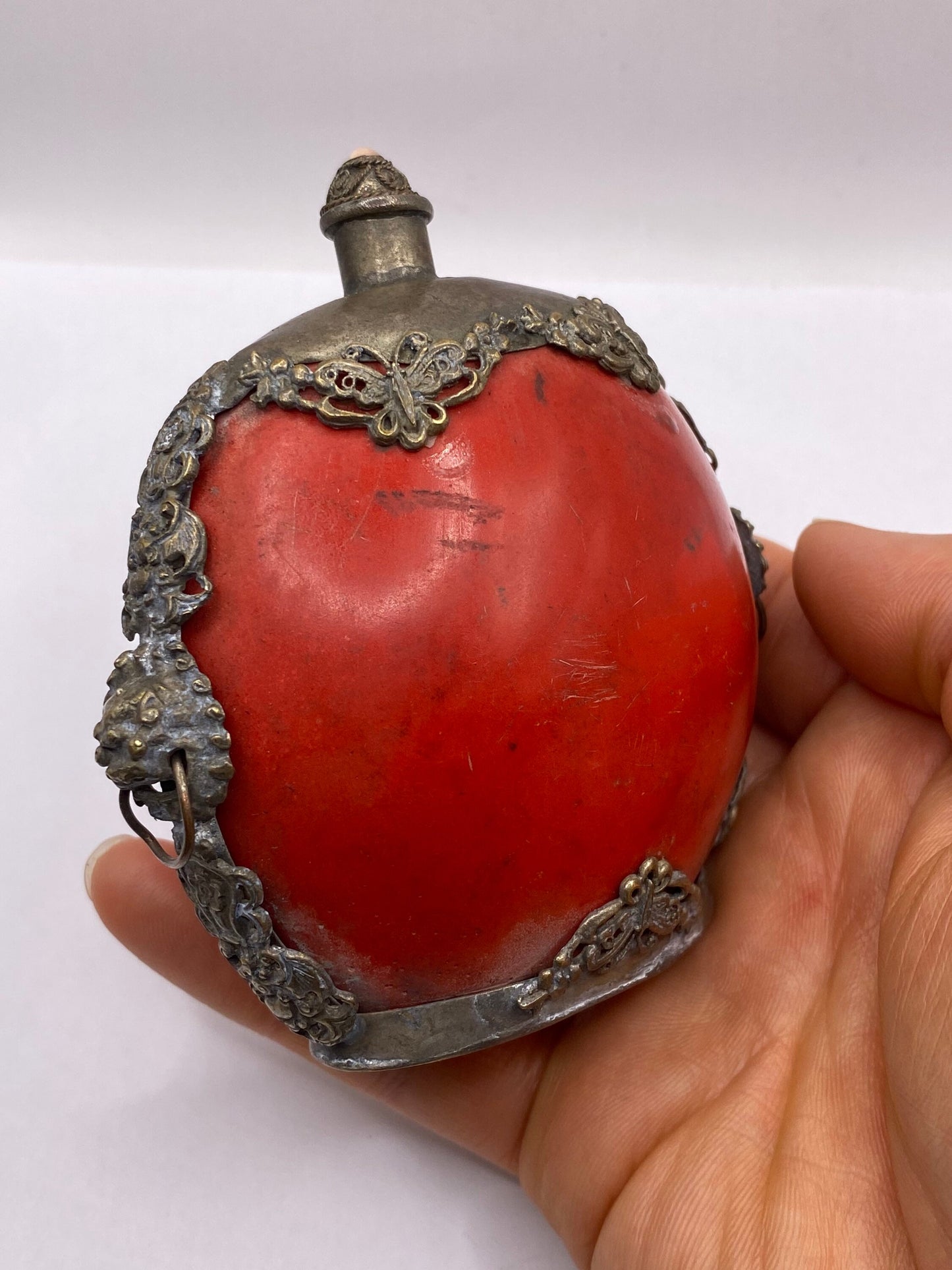 Vintage Hand carved Red Bone Bottle Snuff Perfume Flask