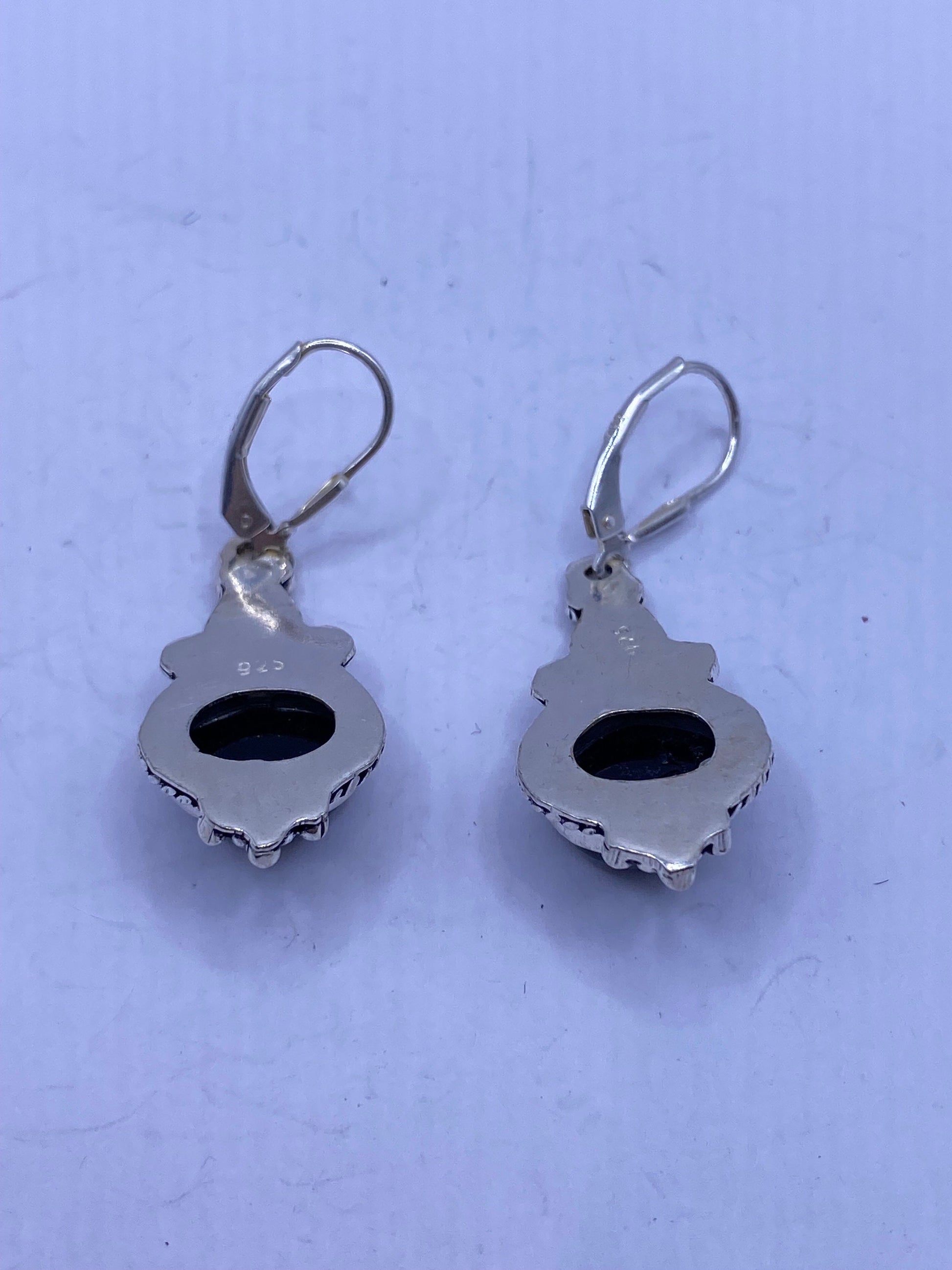 Vintage Black Earring Onyx 925 Sterling Silver Deco Dangle Chandelier