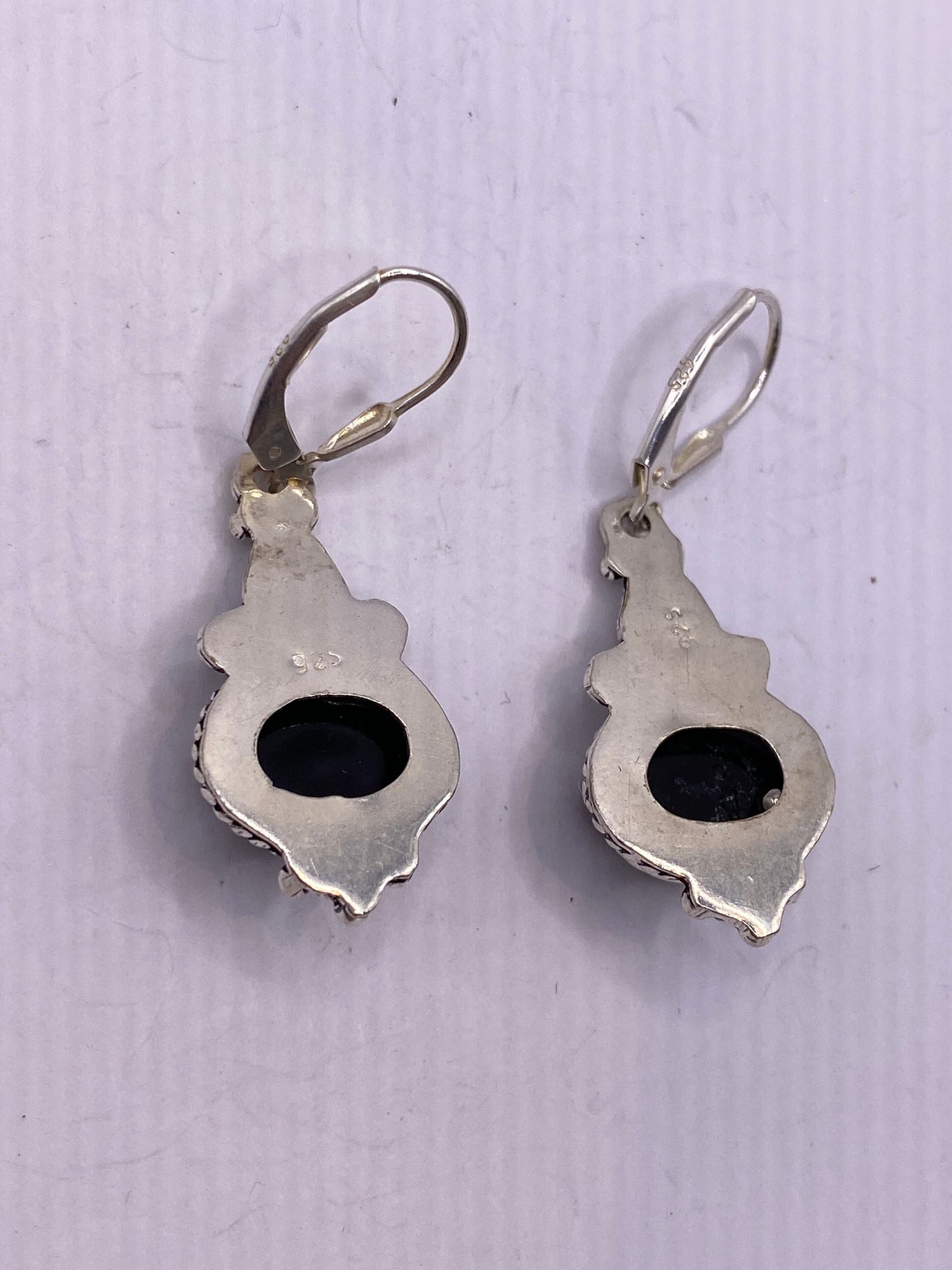 Vintage Black Earring Onyx 925 Sterling Silver Deco Dangle Chandelier