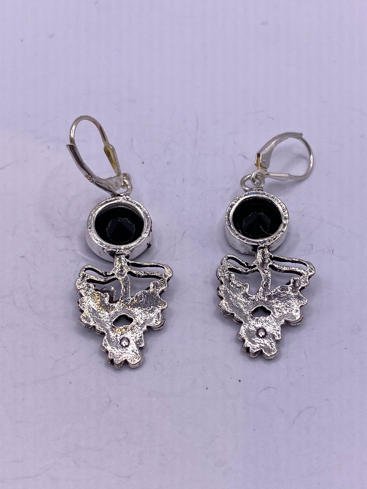 Vintage Black Earring Onyx 925 Sterling Silver Deco Dangle Chandelier