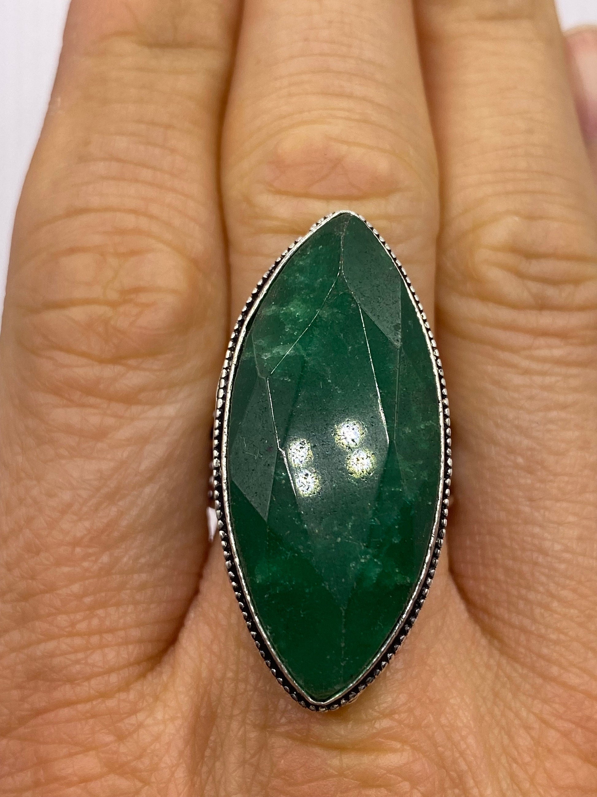 Vintage Green Raw Emerald Silver Bronze Statement Boho Ring