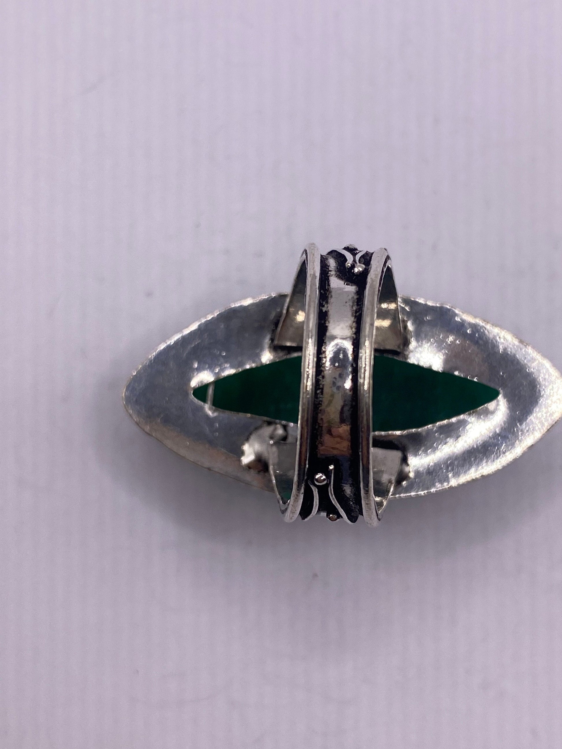 Vintage Green Raw Emerald Silver Bronze Statement Boho Ring