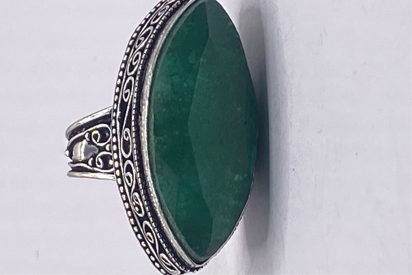 Vintage Green Raw Emerald Silver Bronze Statement Boho Ring