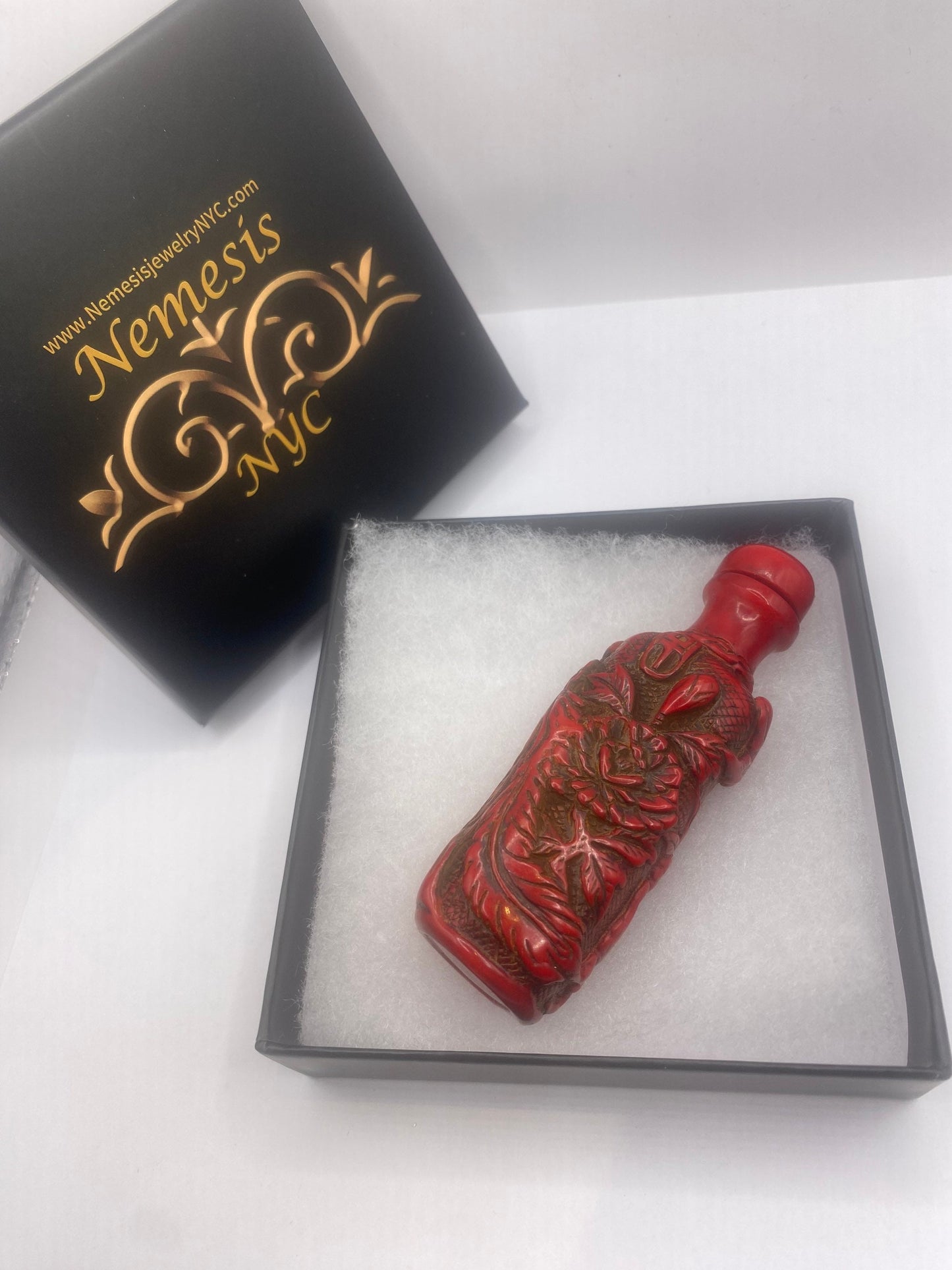 Vintage Dragon Bottle Snuff Perfume Flask Cinnabar Resin