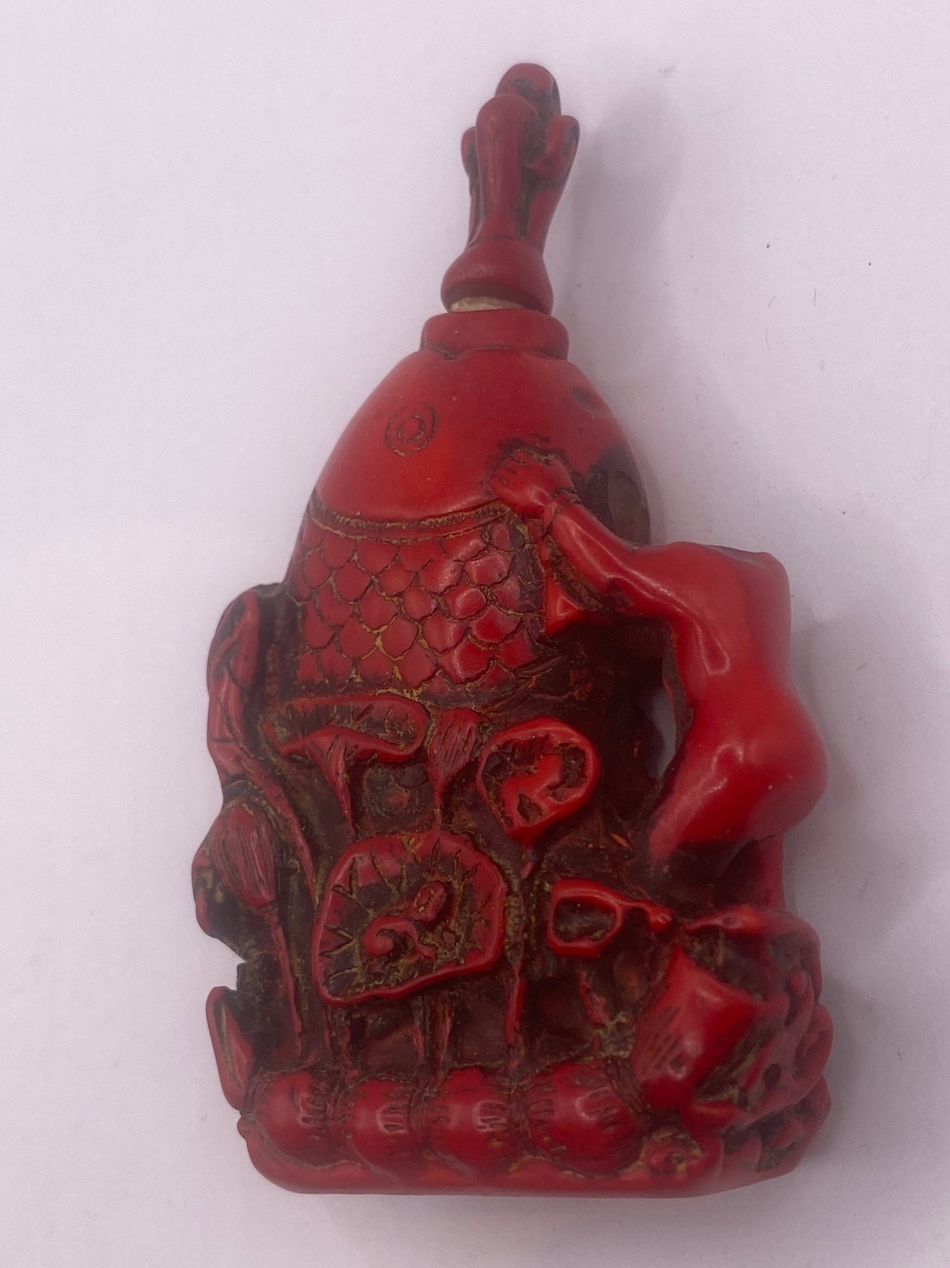 Vintage Dragon Bottle Snuff Perfume Flask Cinnabar Resin