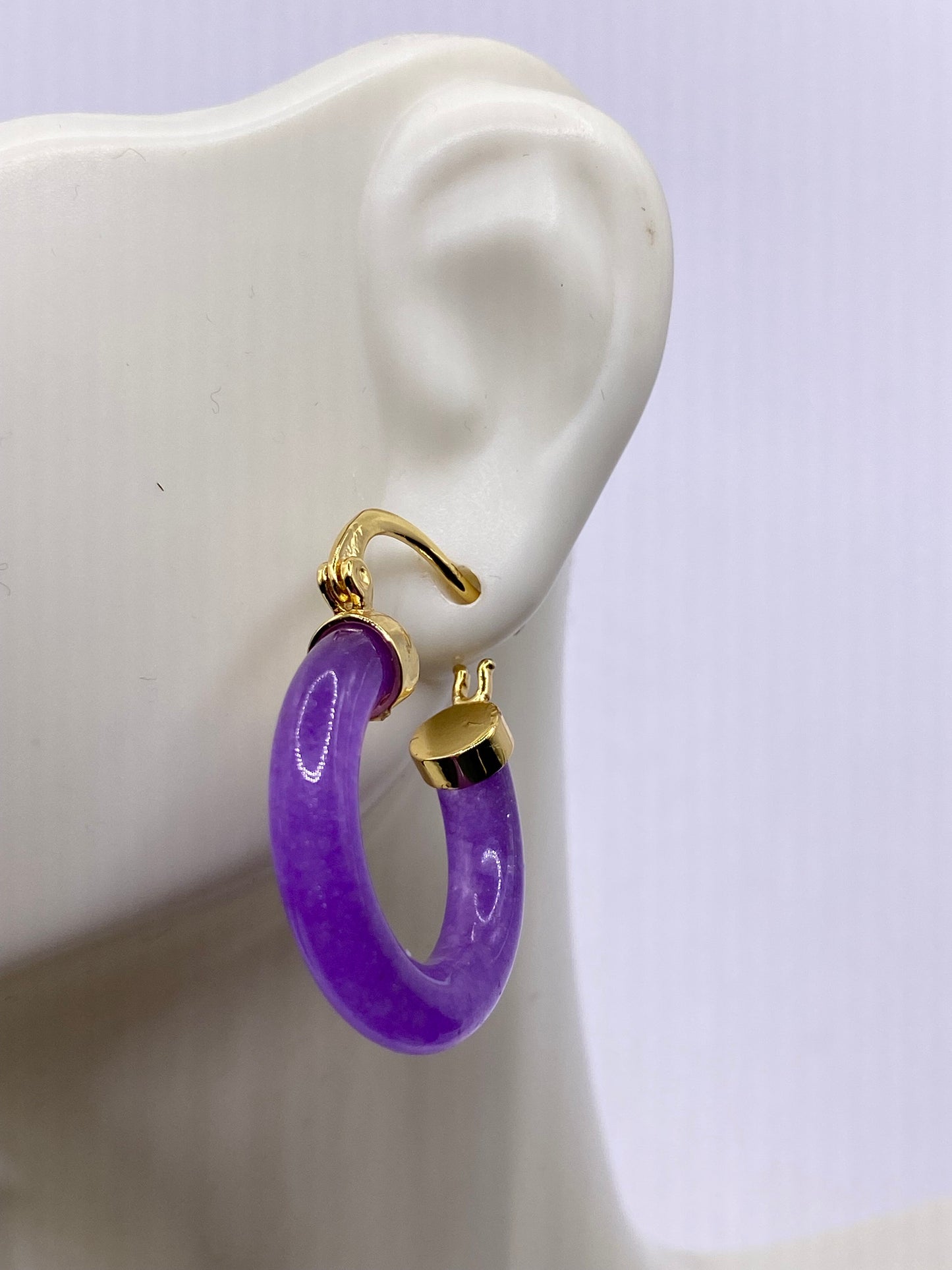 Vintage Purple Jade Hoop Earrings in Bronze