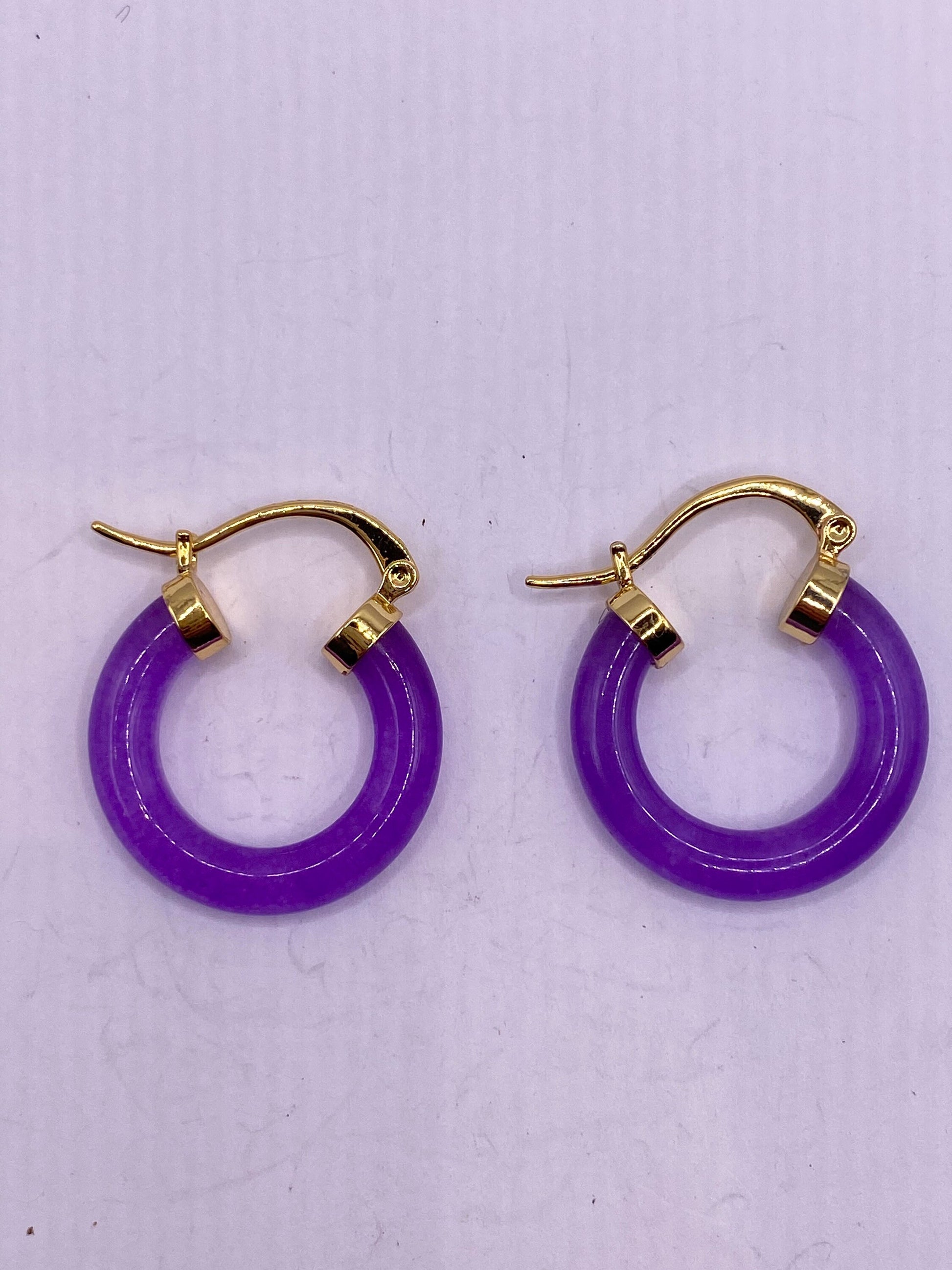 Vintage Purple Jade Hoop Earrings in Bronze