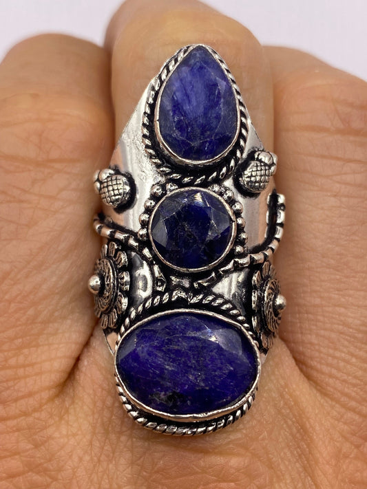 Vintage Blue Raw Sapphire Ring Boho Statement