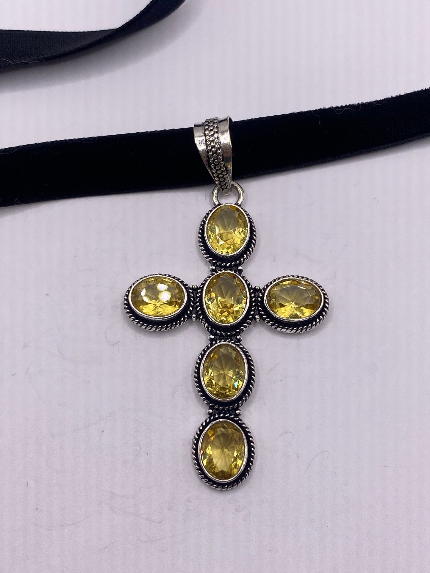 Vintage Golden Yellow Citrine Cross Choker Necklace