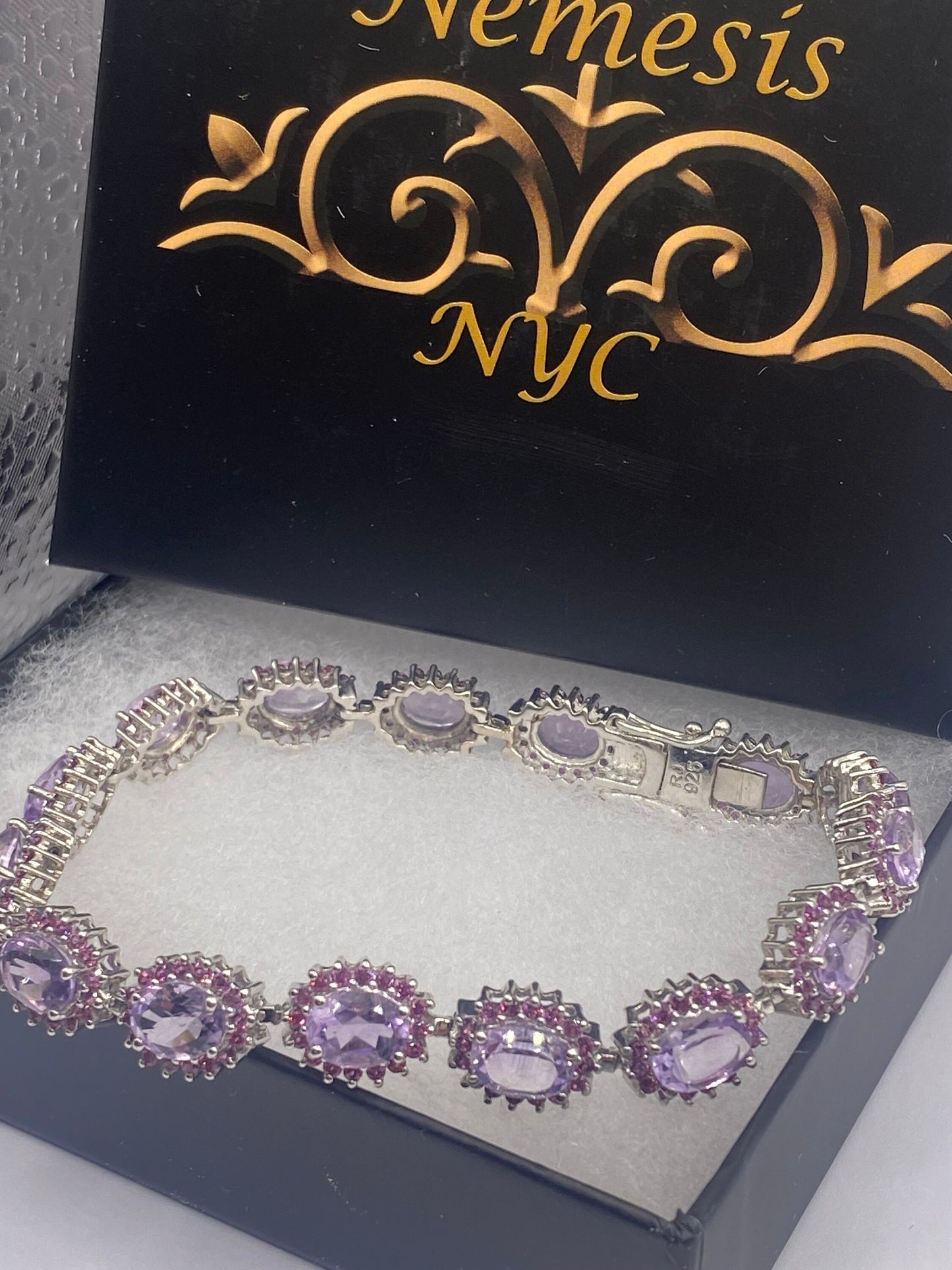 Vintage Amethyst Pink Tourmaline Bracelet 925 Sterling Silver Purple Deco