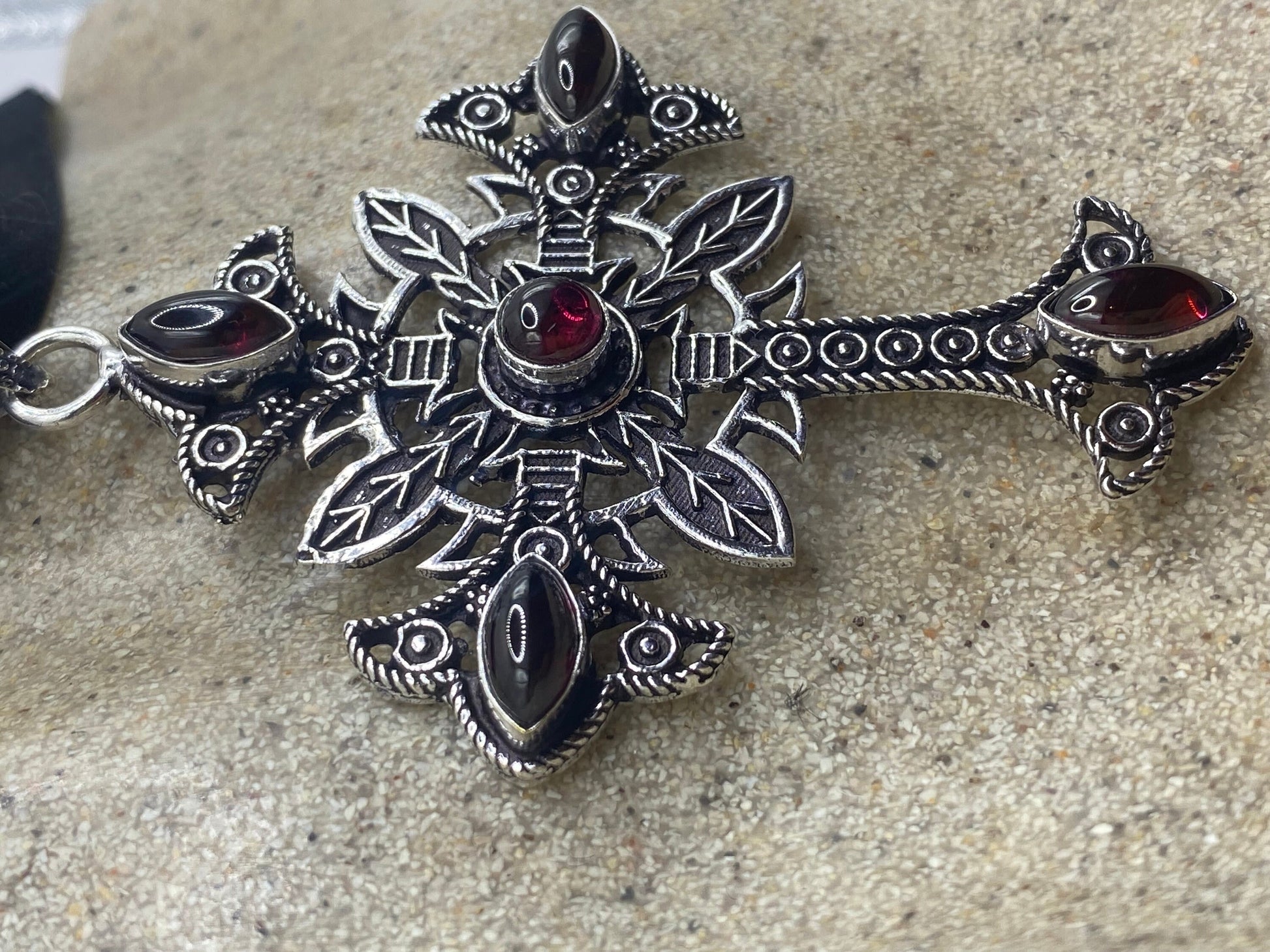 Vintage Red Garnet Cross Choker Black Velvet Necklace.