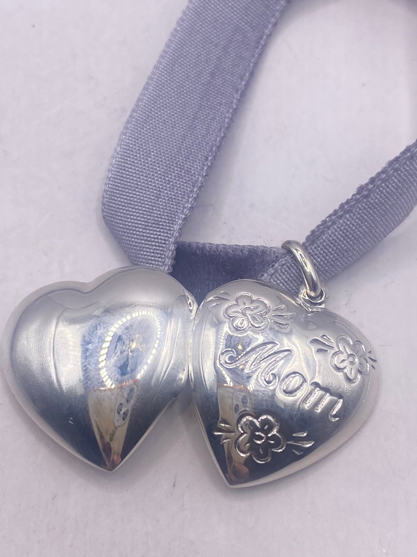 Vintage Silver Locket |Tiny Heart Pendant Photo Memory Charm Engraved Mom Flowers | 925 Sterling Silver Choker Necklace