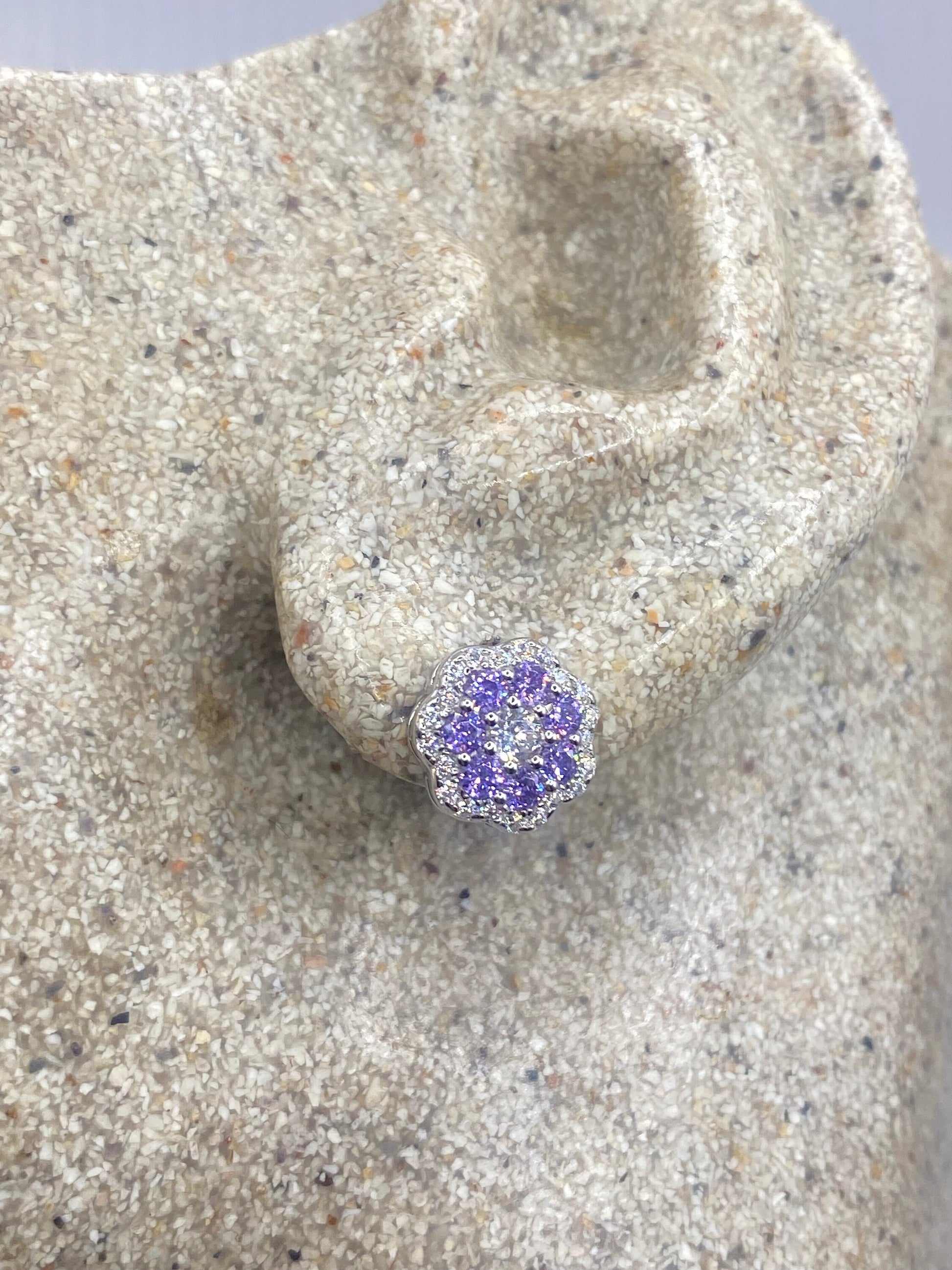 Vintage Amethyst Earrings 925 Sterling Silver Purple Stud Button
