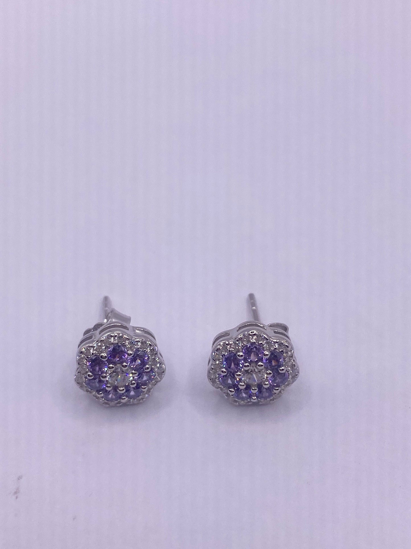 Vintage Amethyst Earrings 925 Sterling Silver Purple Stud Button