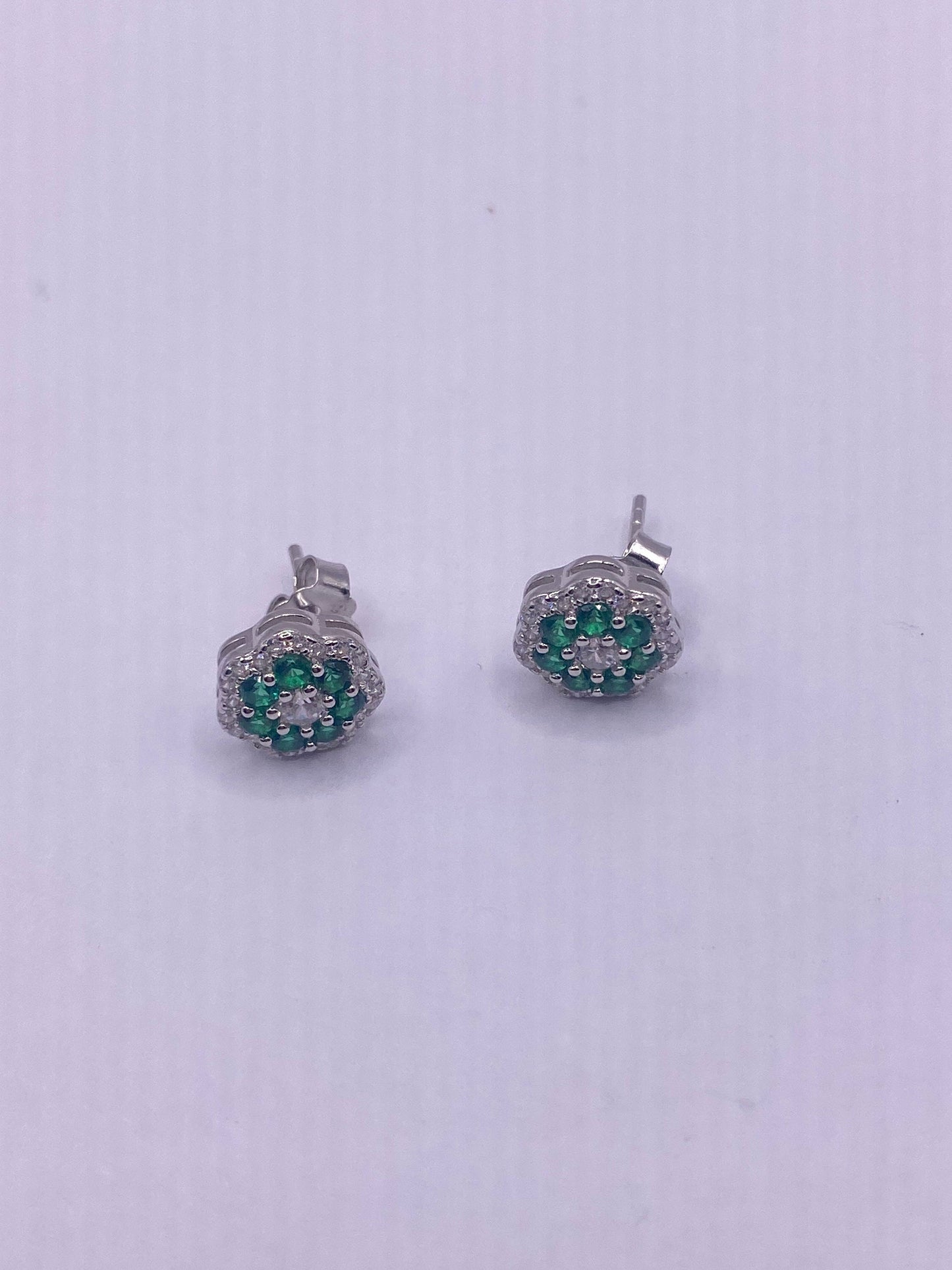 Vintage Chrome Diopside Earrings 925 Sterling Silver Stud Button