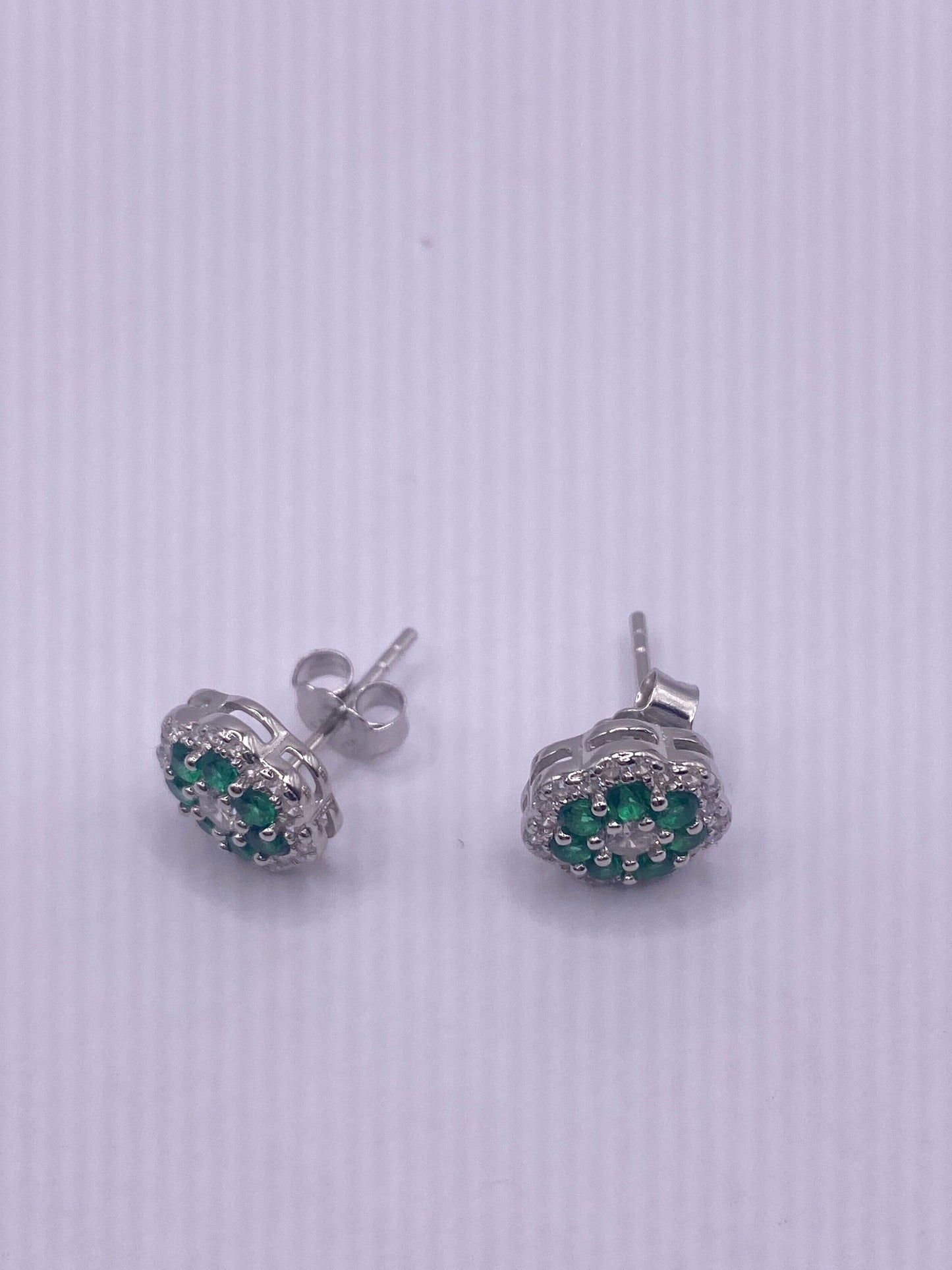 Vintage Chrome Diopside Earrings 925 Sterling Silver Stud Button