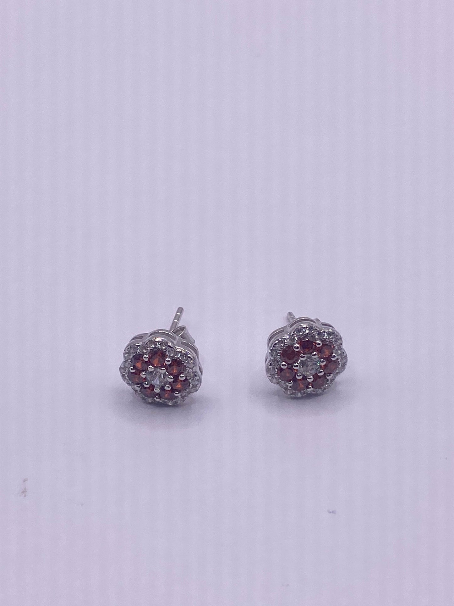 Vintage Cubic Zirconia Earrings 925 Sterling Silver Stud Button