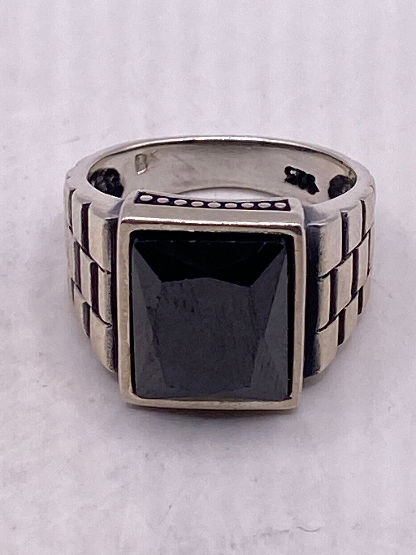 Vintage Hematite Mens Ring in 925 Sterling Silver Persian Styled with Genuine Faceted Hematite
