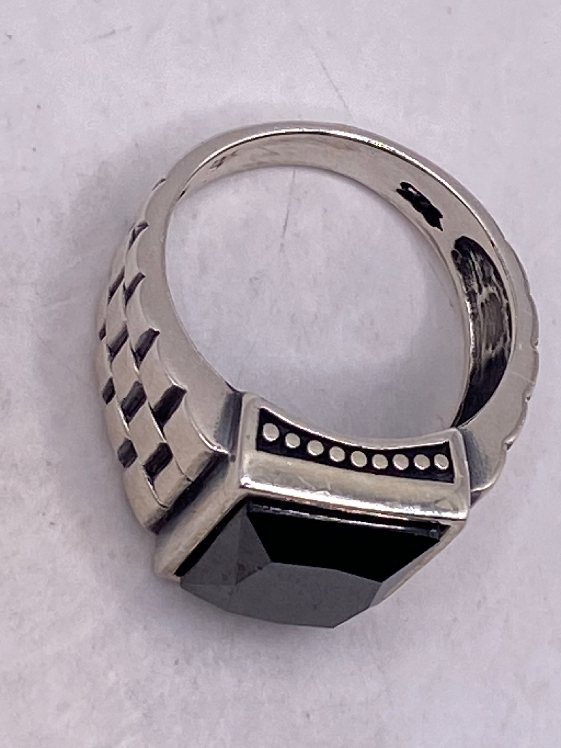 Vintage Hematite Mens Ring in 925 Sterling Silver Persian Styled with Genuine Faceted Hematite