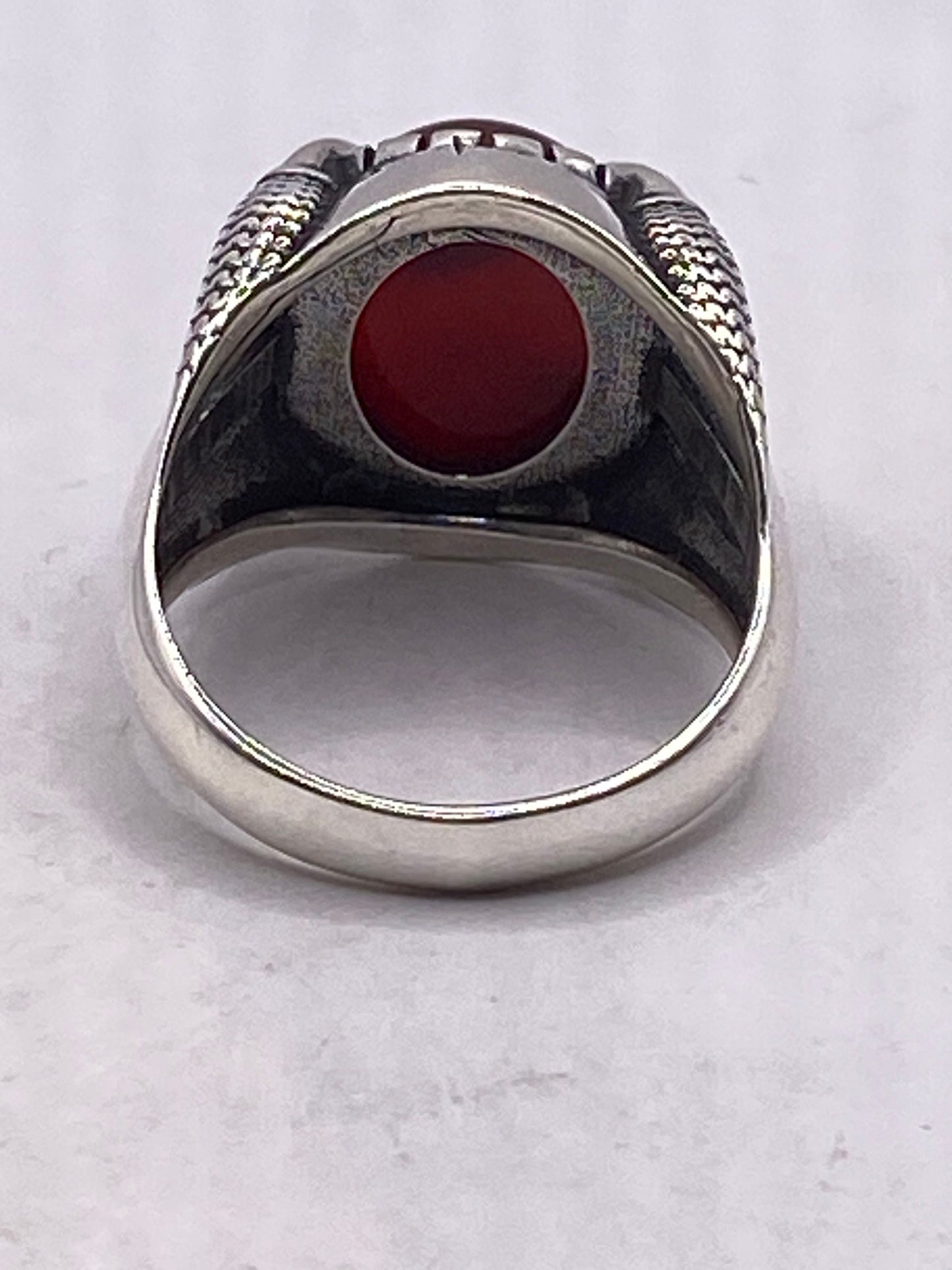 Vintage Genuine Red Carnelian 925 Sterling Silver Marcasite Ring