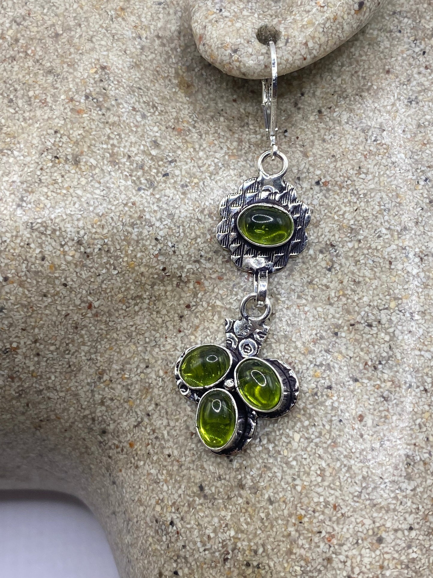 Antique Vintage Green Peridot Silver Dangle Earrings