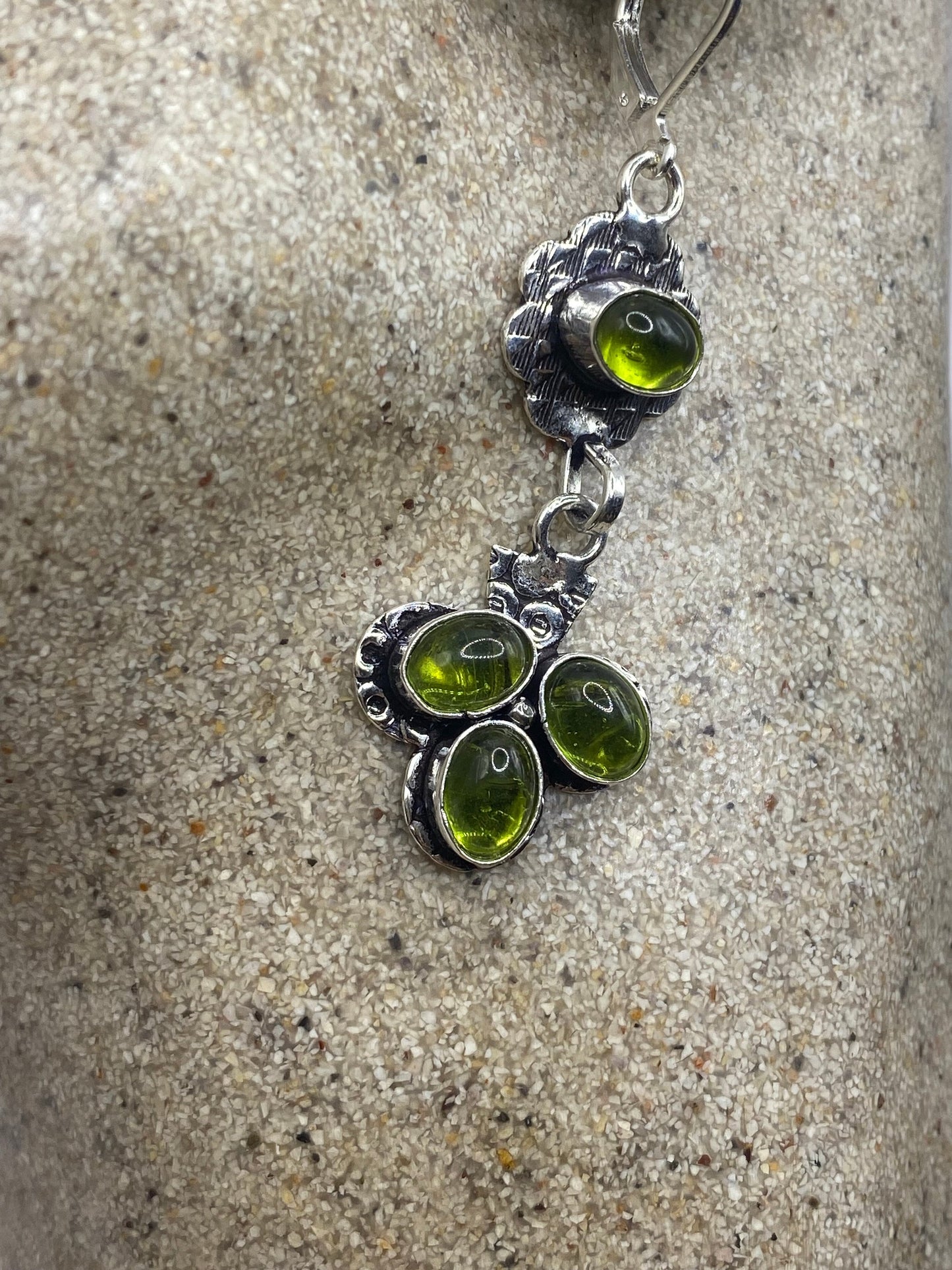 Antique Vintage Green Peridot Silver Dangle Earrings