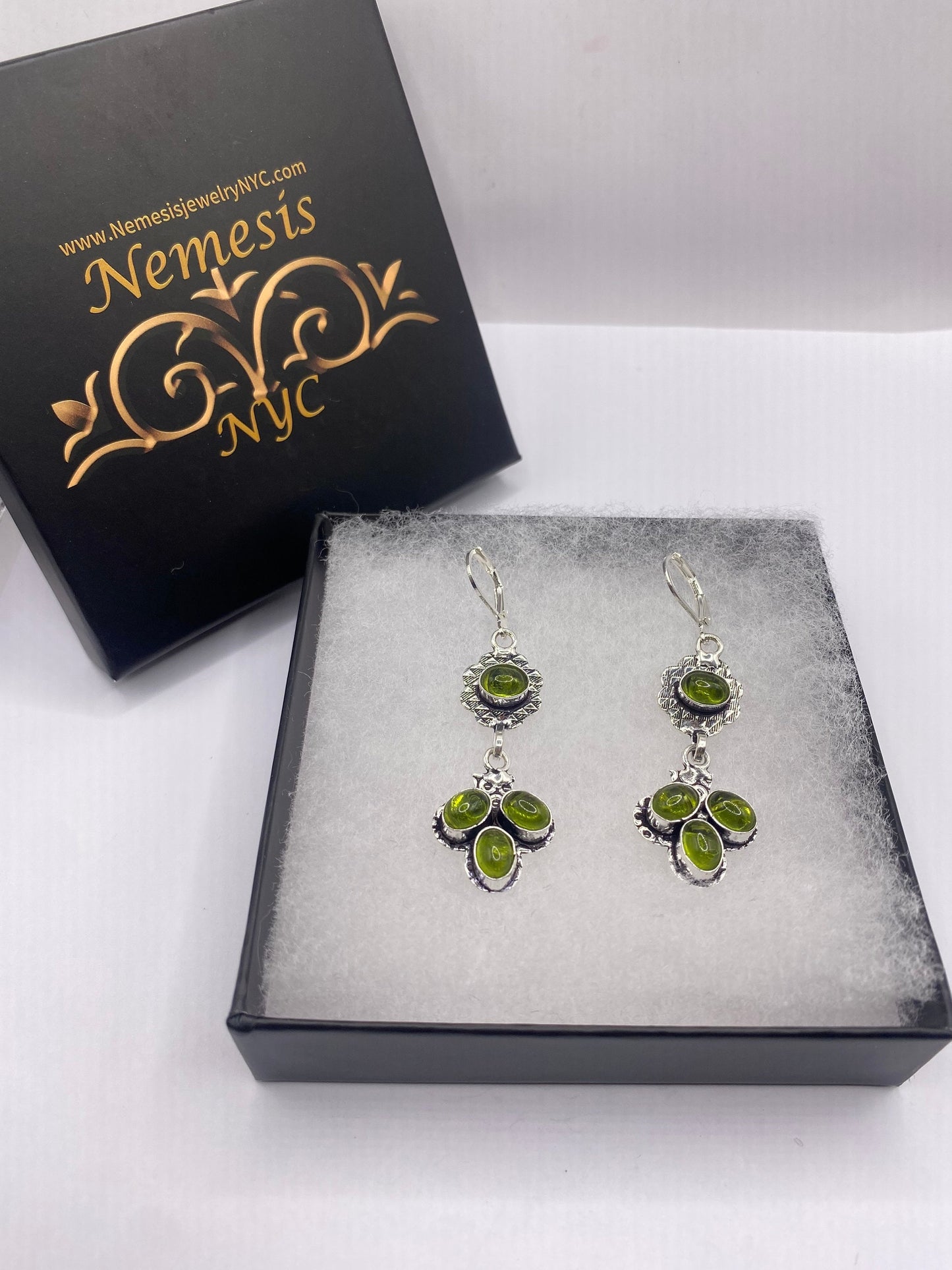 Antique Vintage Green Peridot Silver Dangle Earrings