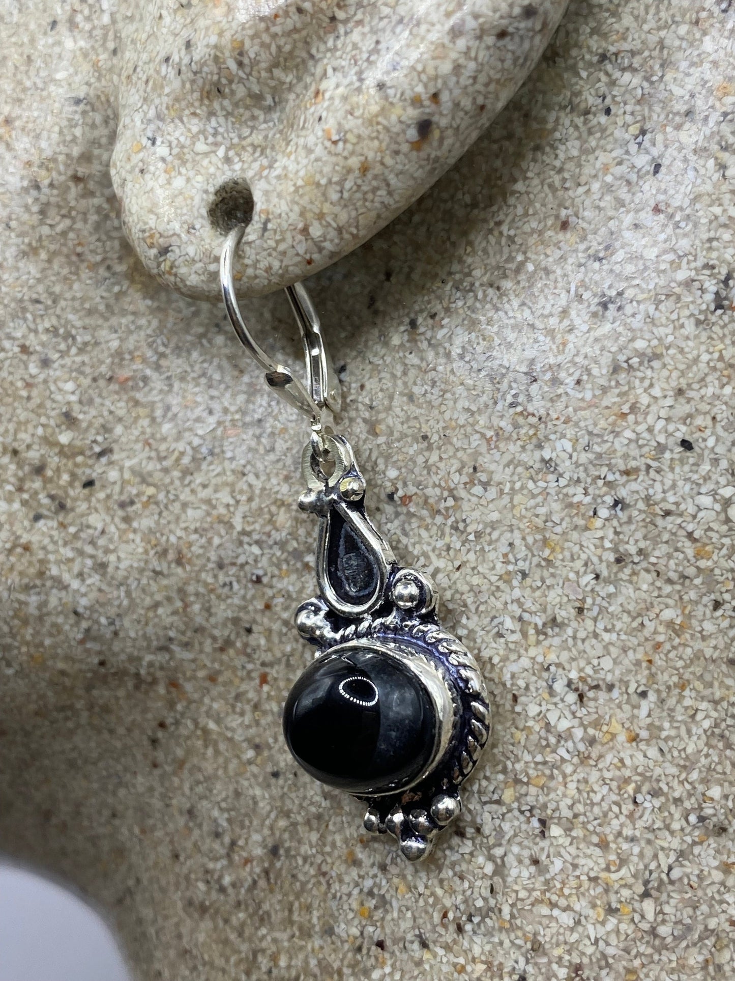 Vintage Black Earring Onyx 925 Sterling Silver Deco Dangle Chandelier