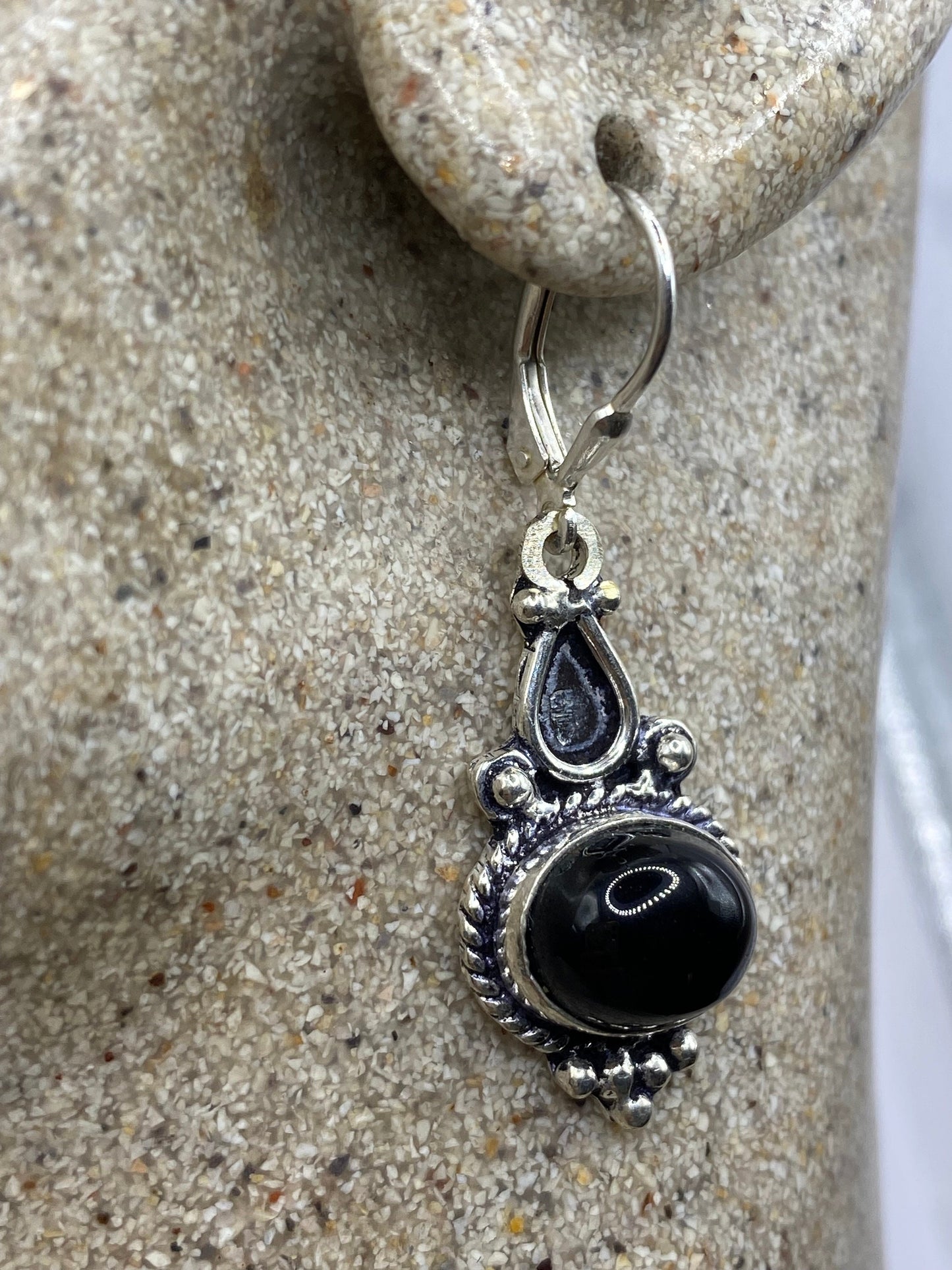 Vintage Black Earring Onyx 925 Sterling Silver Deco Dangle Chandelier